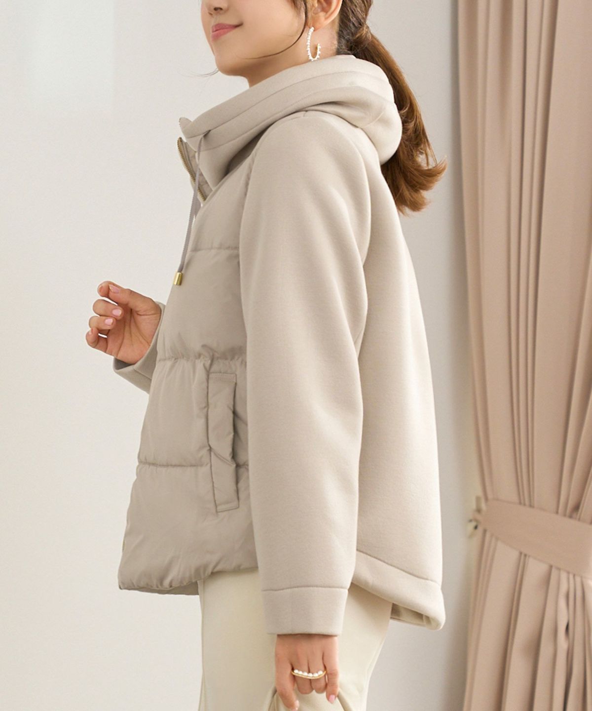 レディース ファッション アウター ダウン ジャケット 長袖 キルティング 大人 オフィス きれいめ かわいい 冬 白黒 ジョイントスペース