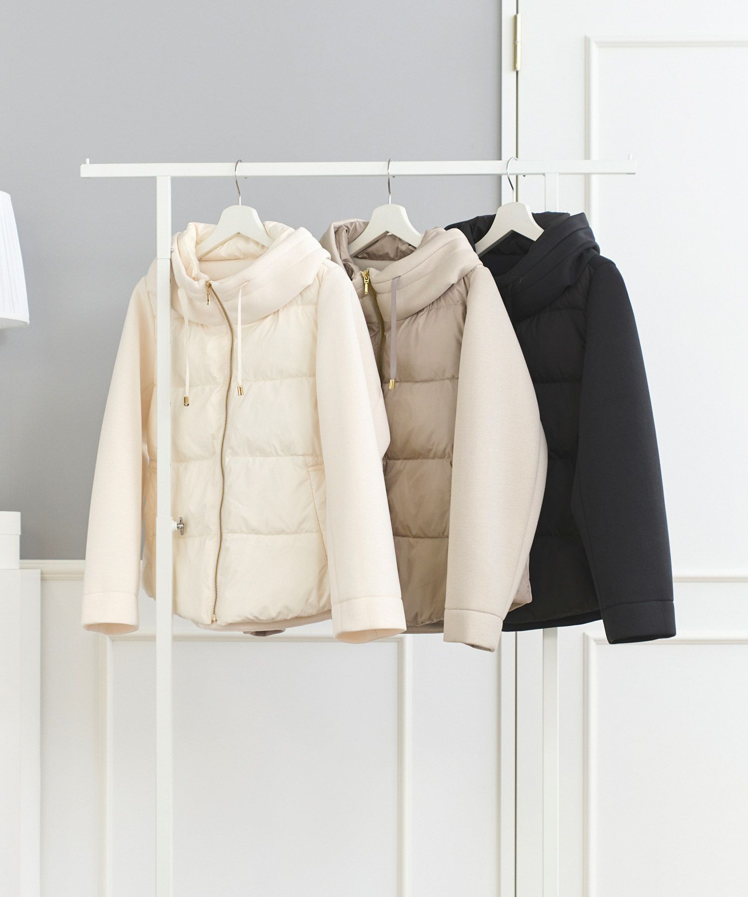 レディース ファッション アウター ダウン ジャケット 長袖 キルティング 大人 オフィス きれいめ かわいい 冬 白黒 ジョイントスペース