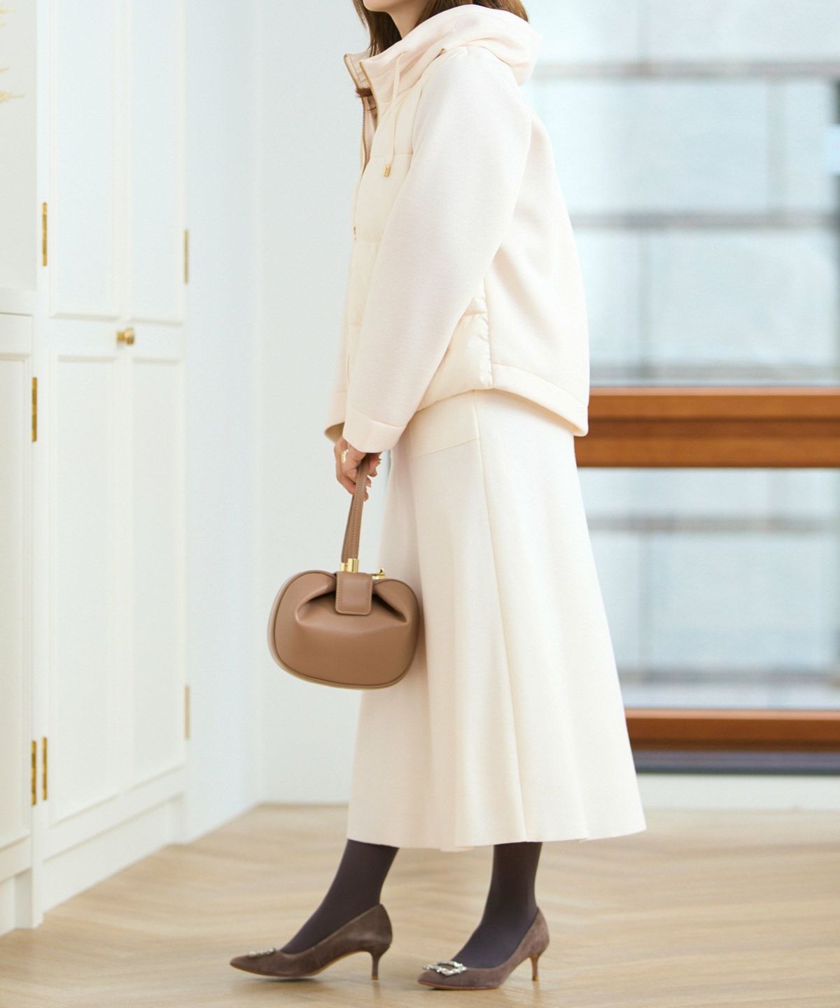 レディース ファッション アウター ダウン ジャケット 長袖 キルティング 大人 オフィス きれいめ かわいい 冬 白黒 ジョイントスペース