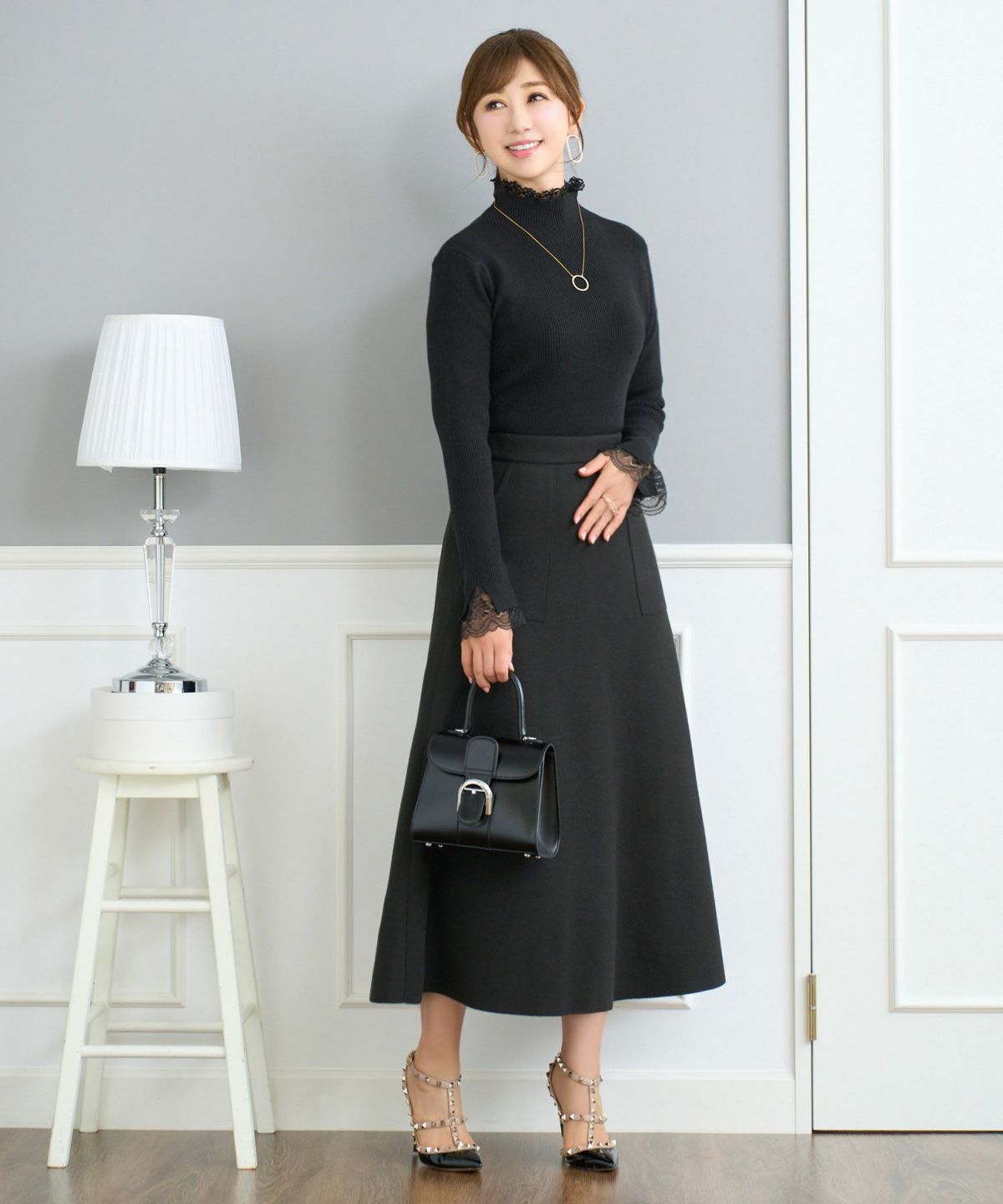 レディース ファッション スカート きれいめ かわいい オフィス マーメイド 白黒 上品 膝下丈 ロング ポケット付き