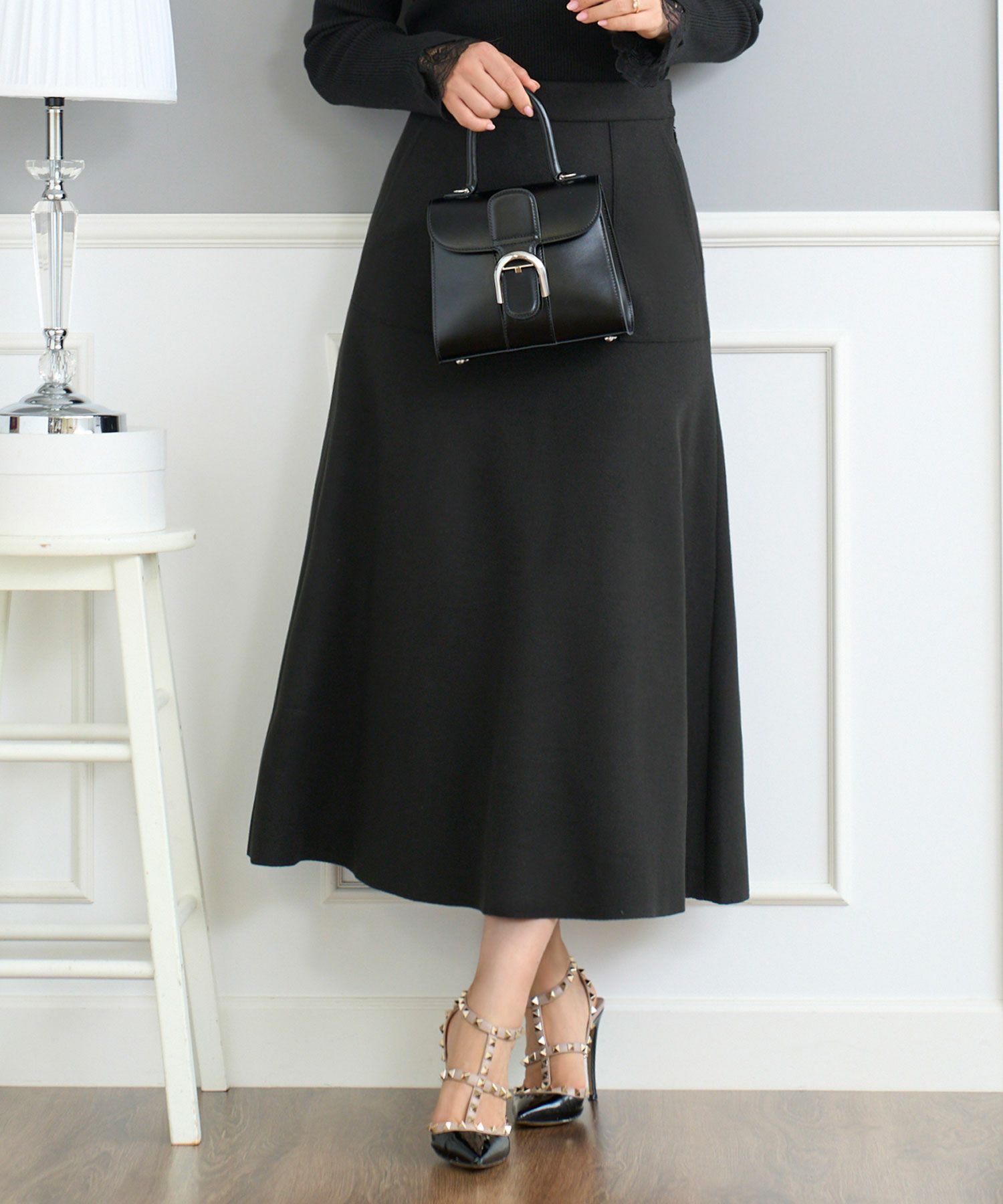 レディース ファッション スカート きれいめ かわいい オフィス マーメイド 白黒 上品 膝下丈 ロング ポケット付き