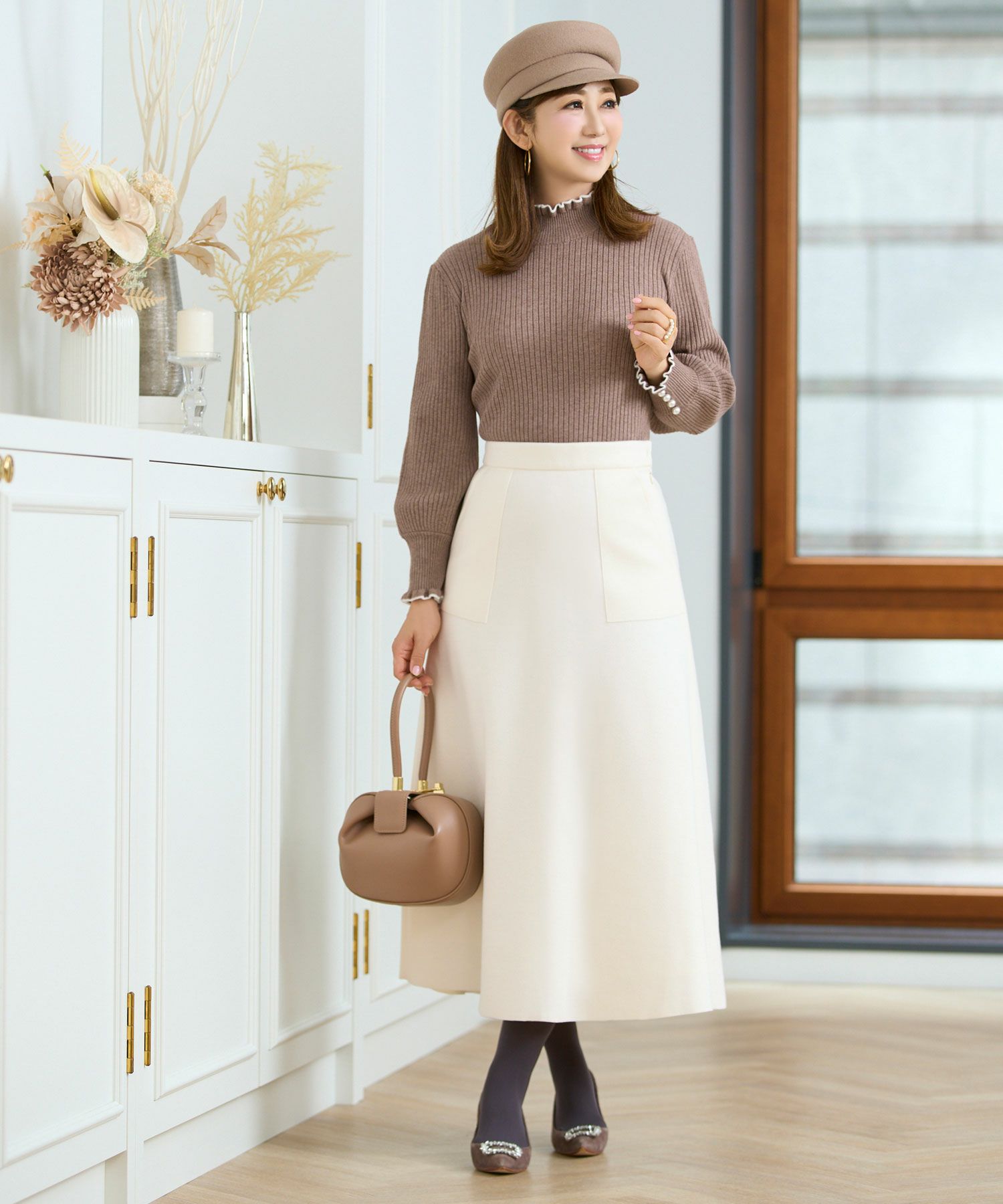 レディース ファッション スカート きれいめ かわいい オフィス マーメイド 白黒 上品 膝下丈 ロング ポケット付き