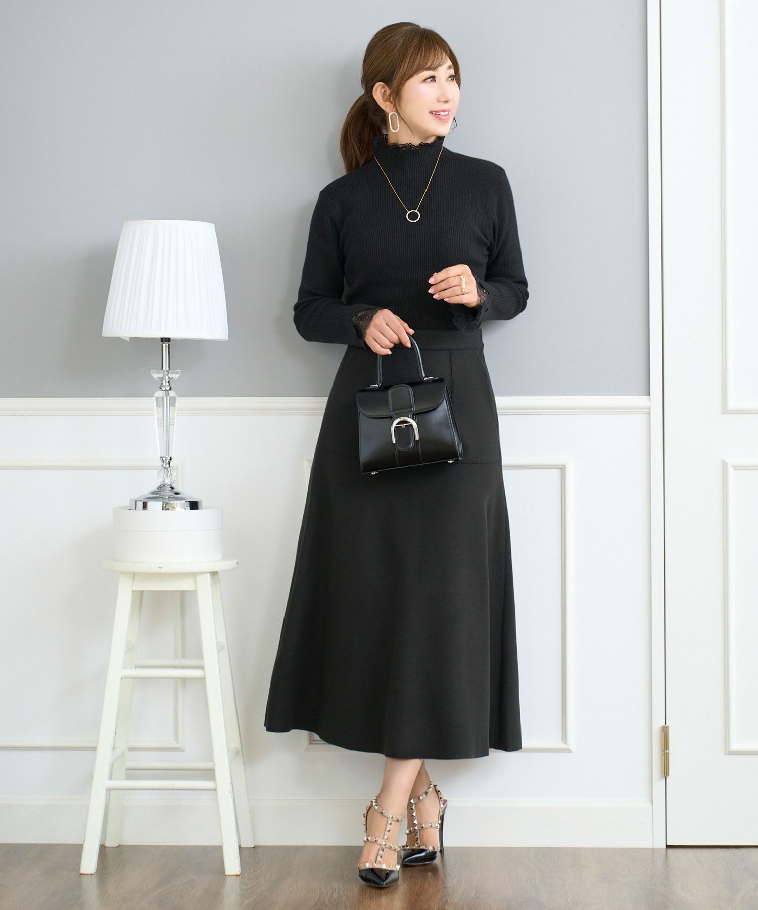 レディース ファッション スカート きれいめ かわいい オフィス マーメイド 白黒 上品 膝下丈 ロング ポケット付き