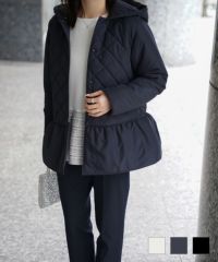 マルチway キルティング ジャケット HUIT 上品 中綿 ペプラム ベスト ジレ ノーカラージャケット  インナーダウン アイボリー/ネイビー/ブラック