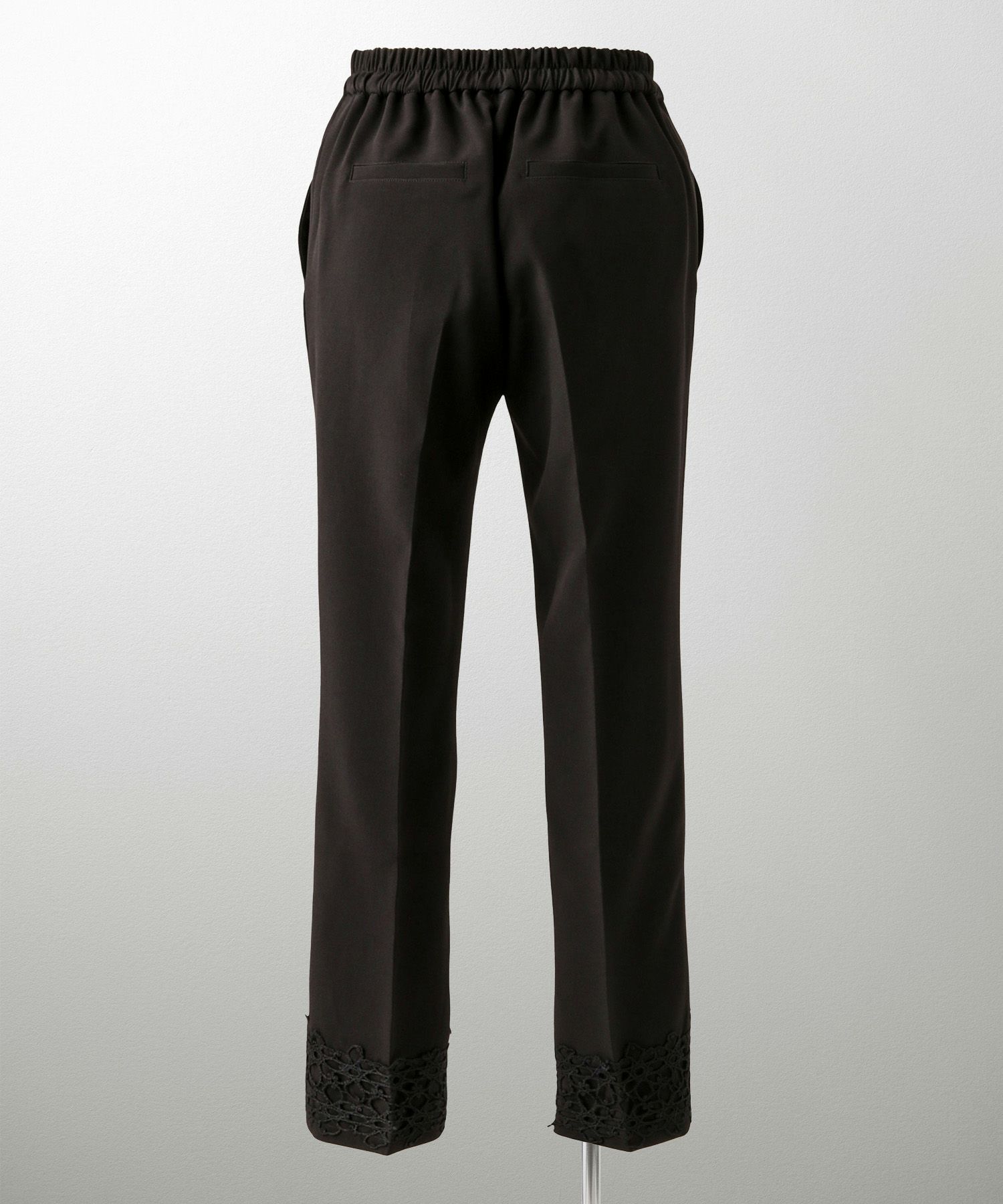 レースヘム センタープレス パンツ スティックパンツ テーパードパンツ レース 上品 オフィス 学校行事 きれいめ 洗える ホワイト/ブラック/XS/S/M