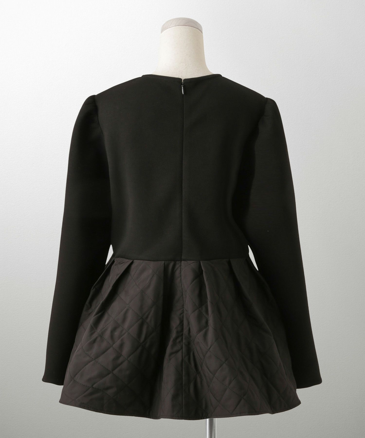 キルティング ペプラム トップス キルティング ボンディング 異素材 きれいめ 長袖 オフィス 学校行事 ホワイト/ブラック/M