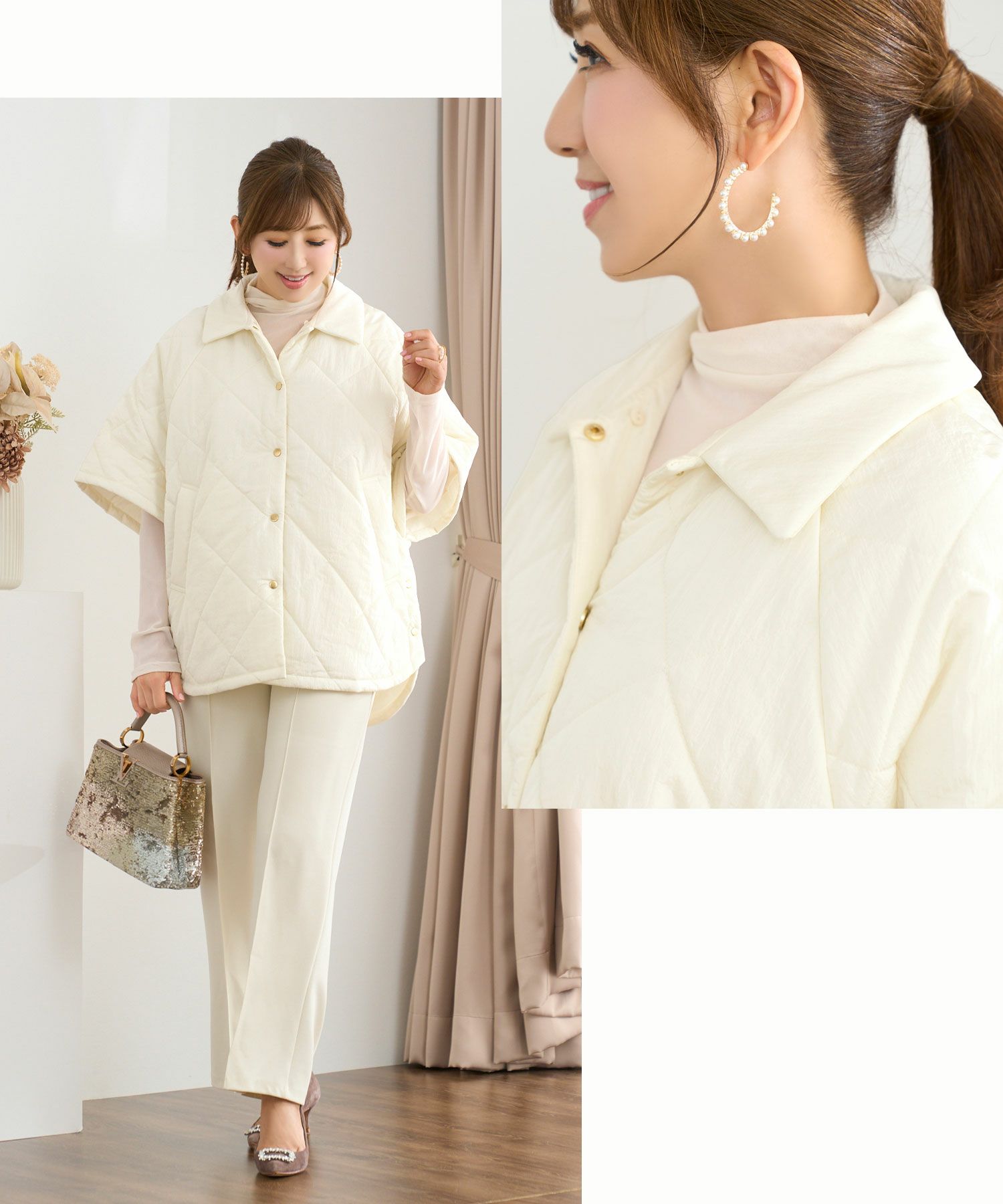 アウター ポンチョ コート レディース ファッション ゆったり オフィス きれいめ かわいい 白 オーバーサイズ 大人 ジョイントスペース