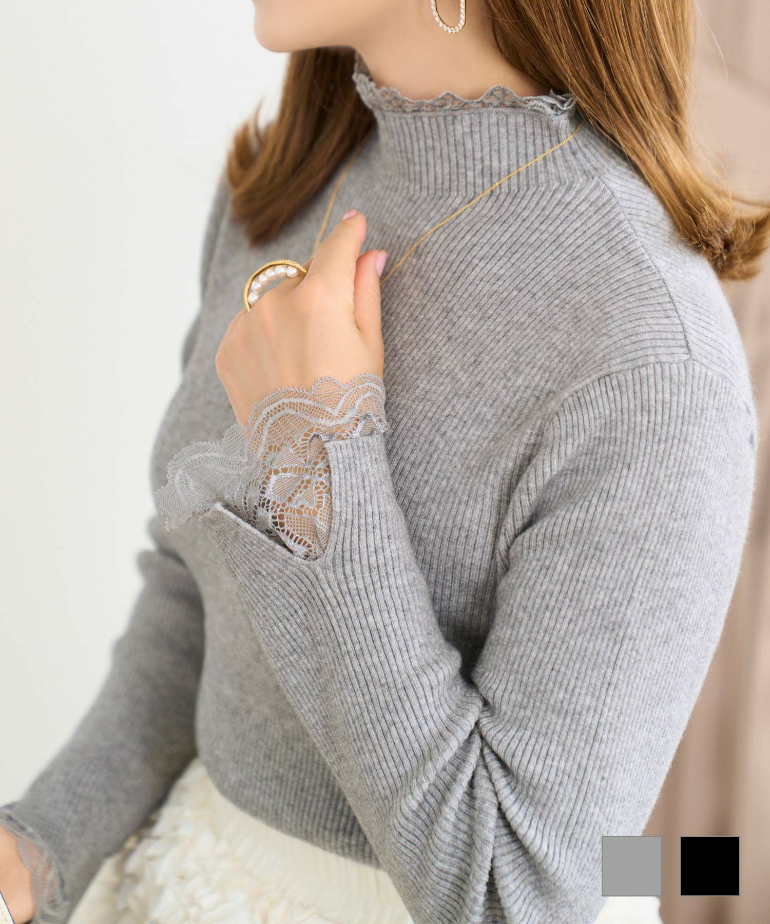 レースドッキング リブ ニット 長袖 Prima Scherrer 全2色｜psc451-0981【1】