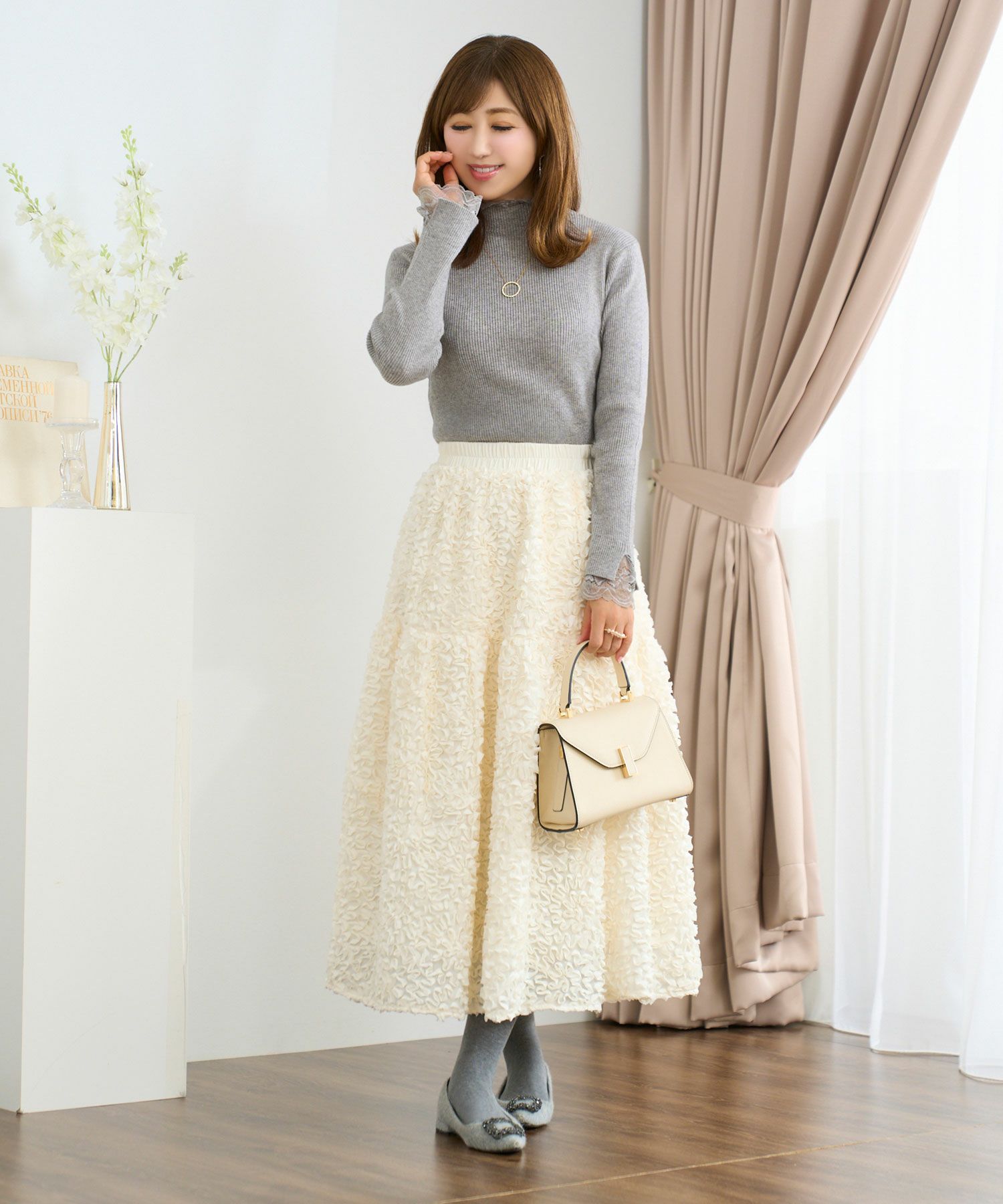 ニット プルオーバー トップス レディース ファッション かわいい きれいめ 大人 オフィス 黒 レース 長袖 秋冬春 ジョイントスペース