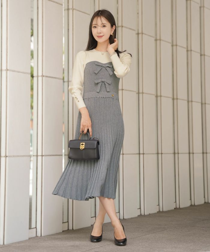 フロントリボン ビスチェ ニット ワンピース le reve vaniller 全3色