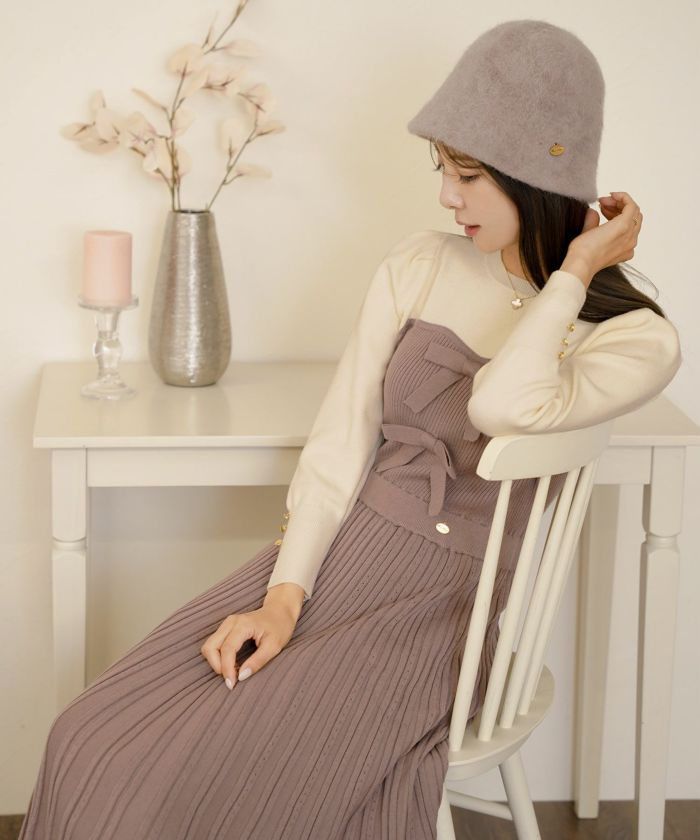 フロントリボン ビスチェ ニット ワンピース le reve vaniller