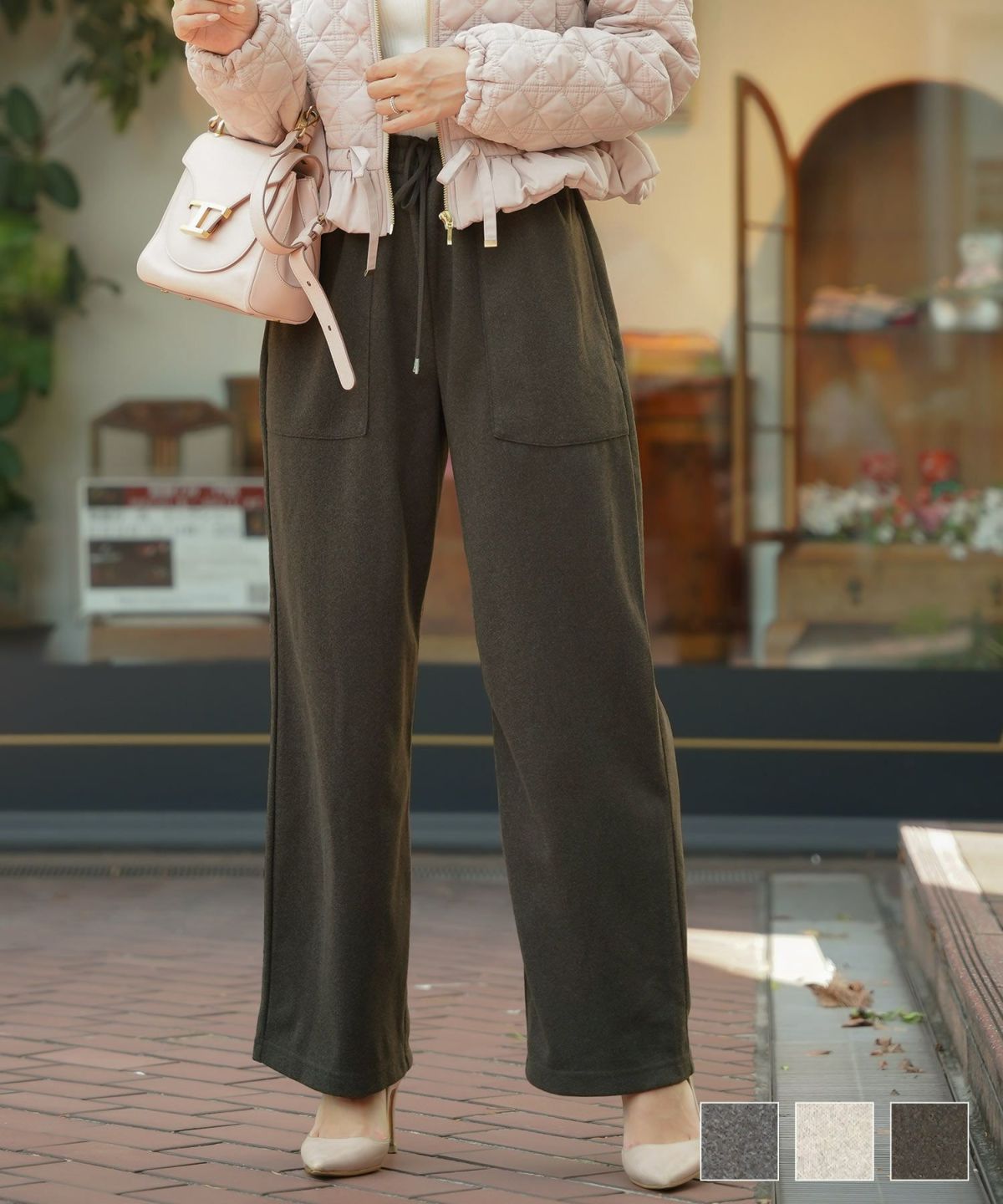 ボトムス レディース パンツ ワイドパンツ リラックス ブラウン グレー チャコール 秋 冬