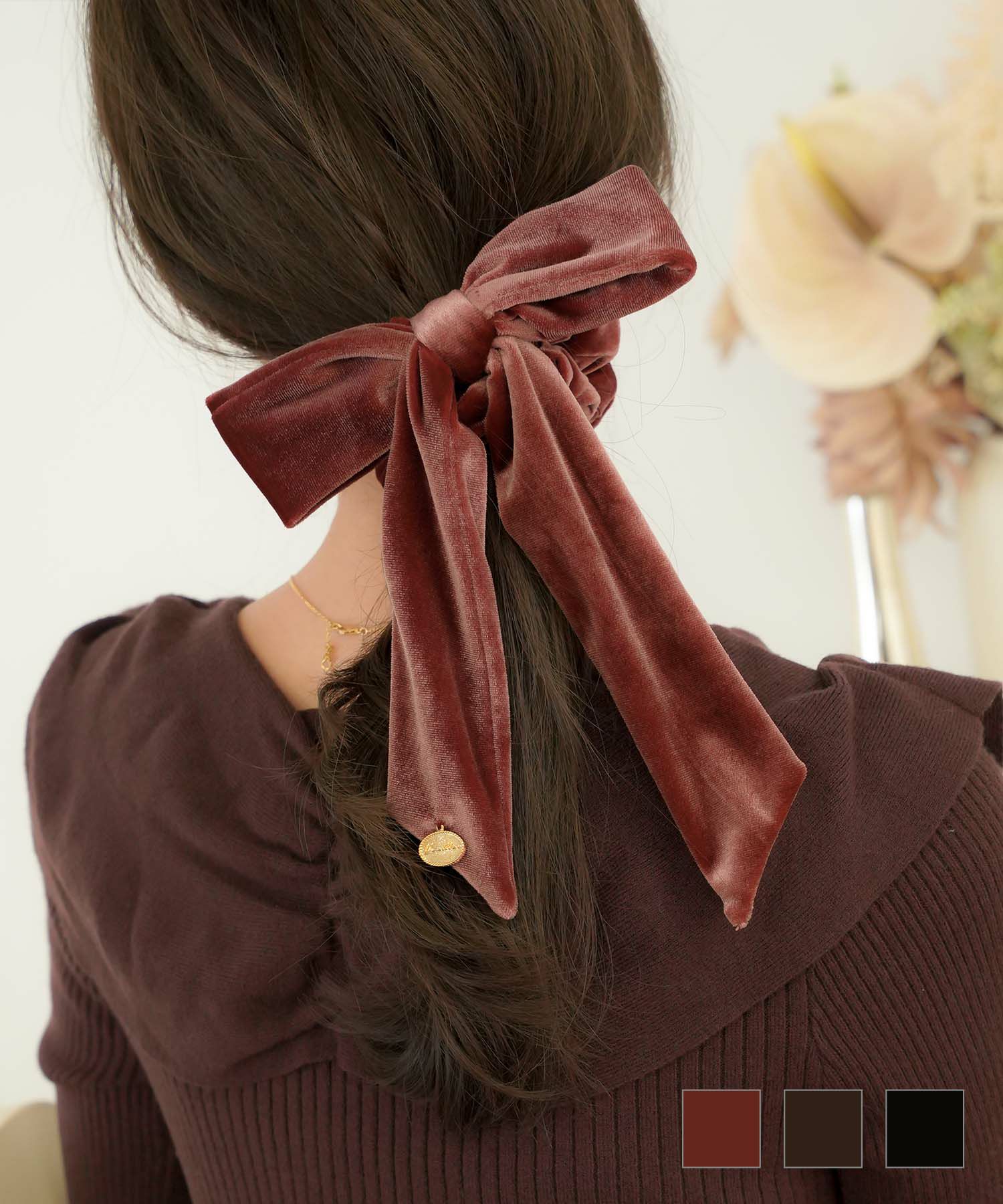 グッズ ヘアアクセサリー シュシュ リボン ゴム ベロア 可愛い プレゼント 上品 エレガント フェミニン