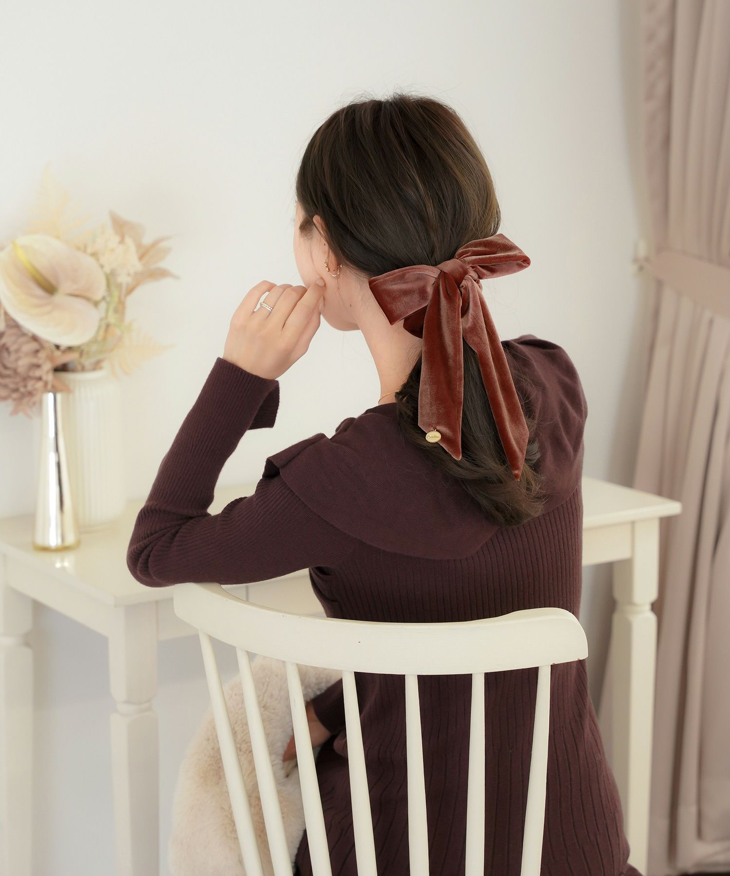 グッズ ヘアアクセサリー シュシュ リボン ゴム ベロア 可愛い プレゼント 上品 エレガント フェミニン