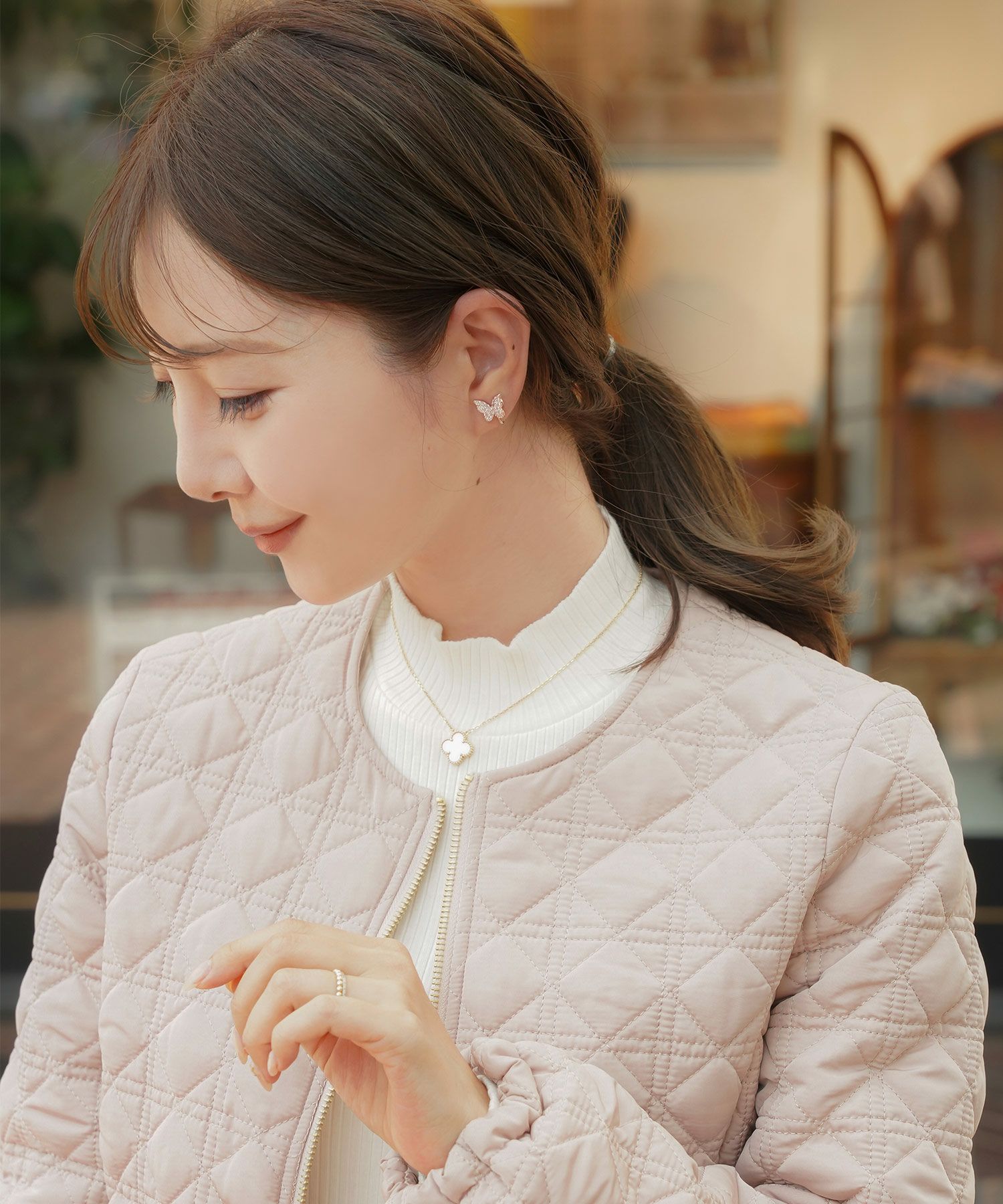 アクセサリー イヤリング 蝶々 ストーン ピンクゴールド ゴールド ジョイントスペース