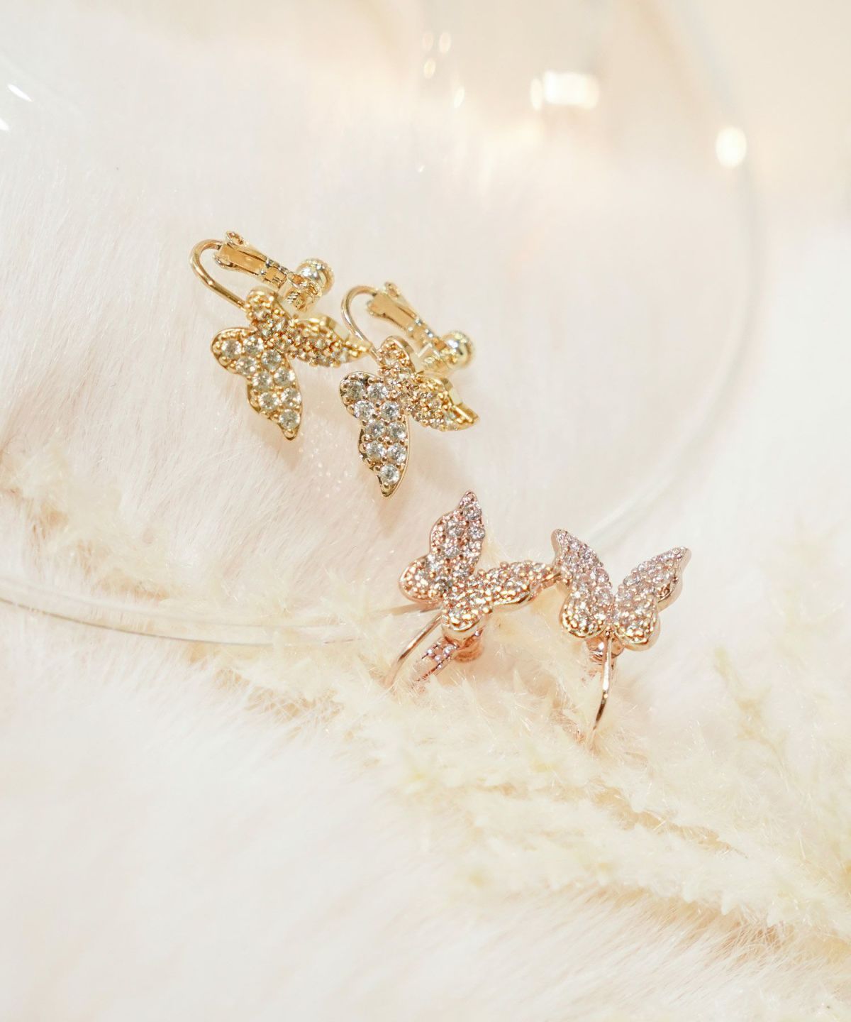 アクセサリー イヤリング 蝶々 ストーン ピンクゴールド ゴールド ジョイントスペース
