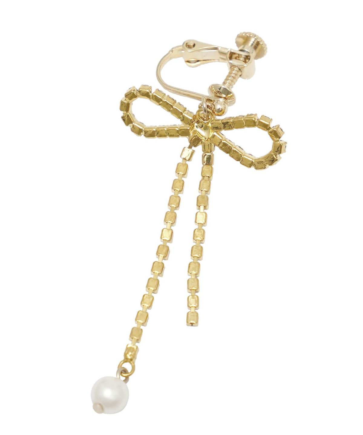 アクセサリー イヤリング リボン スイング ストーン パール 上品 エレガント シルバー ゴールド