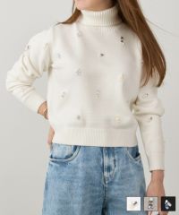 ビジュー＆パール オフタートル ニット Liala×PG 全3色｜lpg431-2177【1】