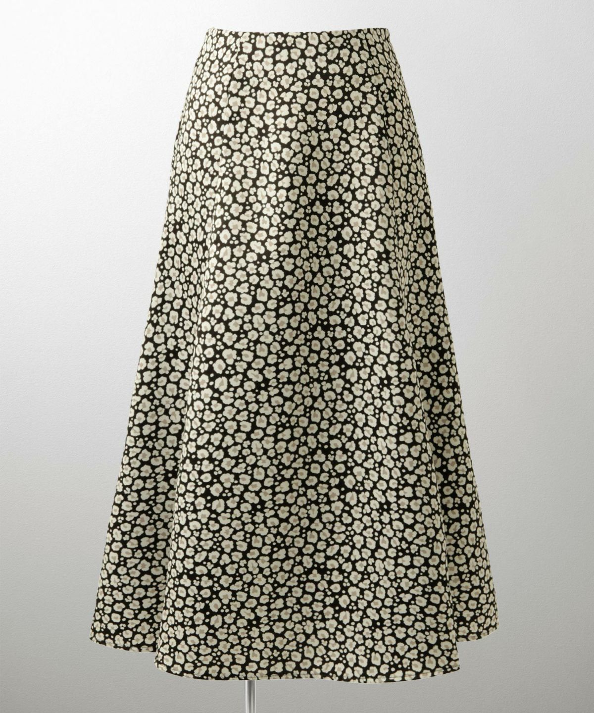レオパード柄 セミフレア スカート レディース オールシーズン レオパード柄 セミフレア フレアスカート ミモレ丈 アイボリー/ブラック/S/M