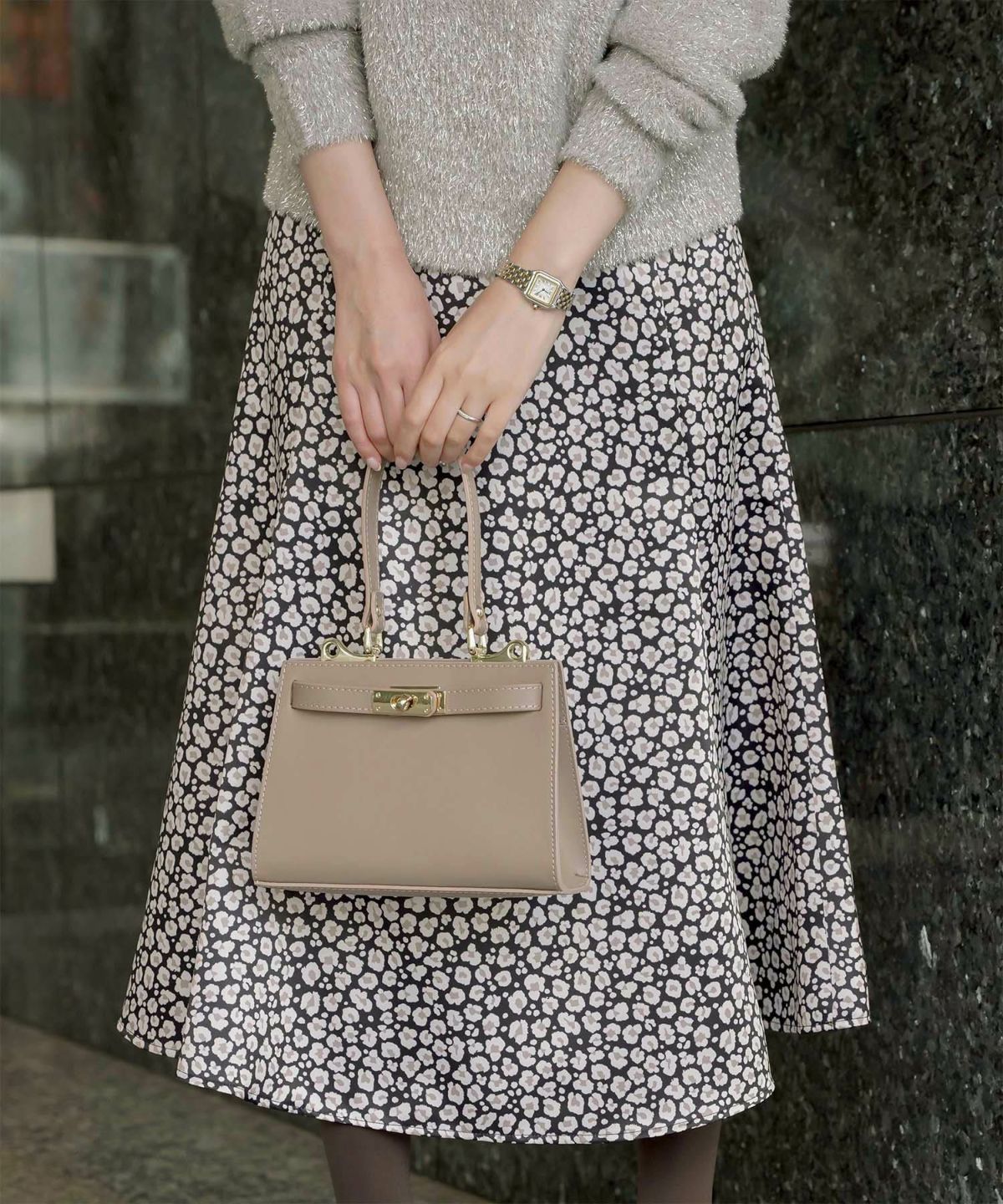 レオパード柄 セミフレア スカート レディース オールシーズン レオパード柄 セミフレア フレアスカート ミモレ丈 アイボリー/ブラック/S/M