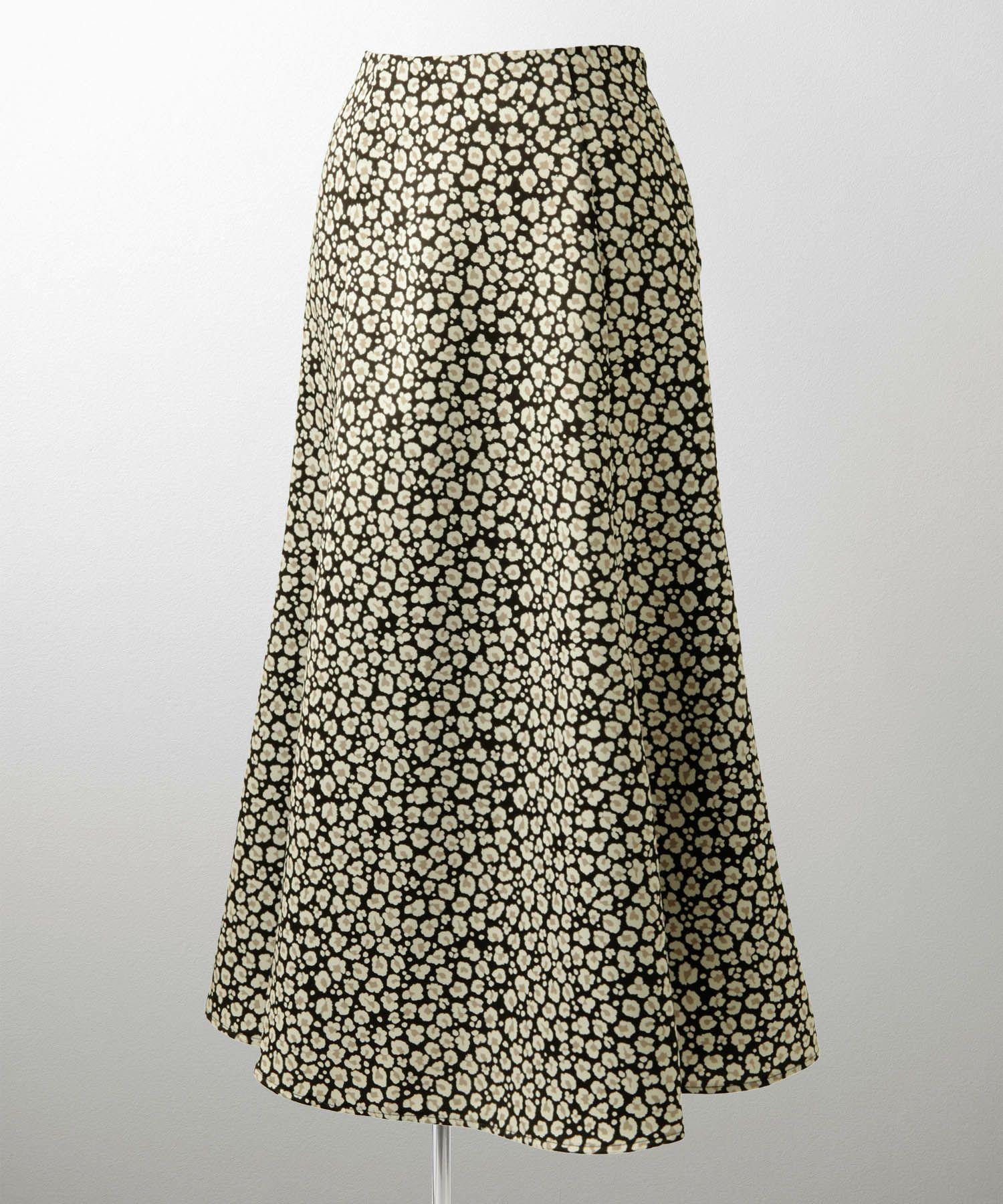 レオパード柄 セミフレア スカート レディース オールシーズン レオパード柄 セミフレア フレアスカート ミモレ丈 アイボリー/ブラック/S/M
