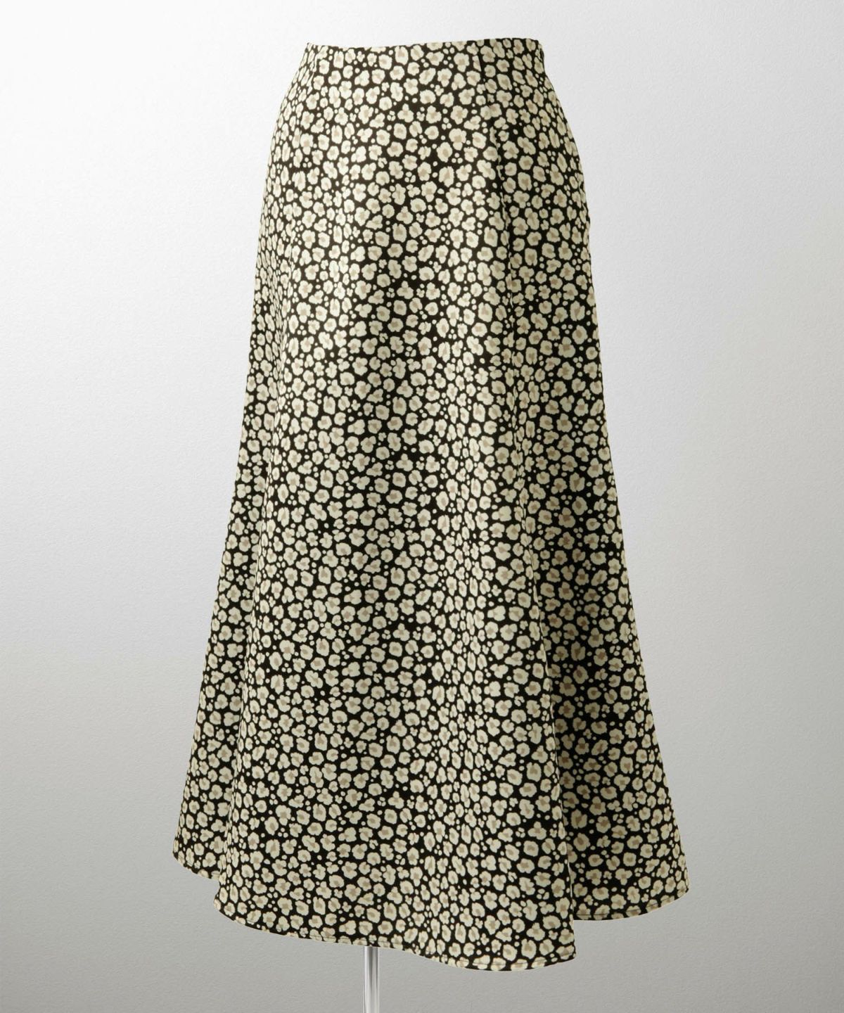 レオパード柄 セミフレア スカート レディース オールシーズン レオパード柄 セミフレア フレアスカート ミモレ丈 アイボリー/ブラック/S/M