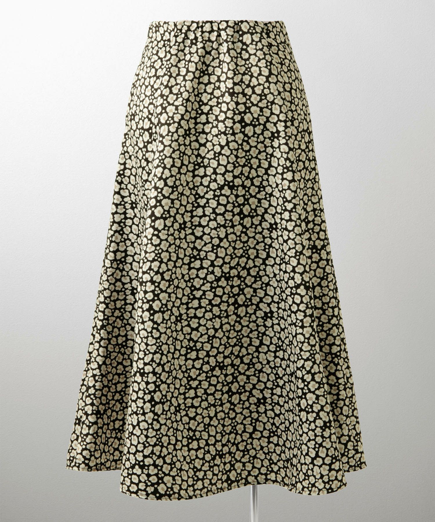 レオパード柄 セミフレア スカート レディース オールシーズン レオパード柄 セミフレア フレアスカート ミモレ丈 アイボリー/ブラック/S/M