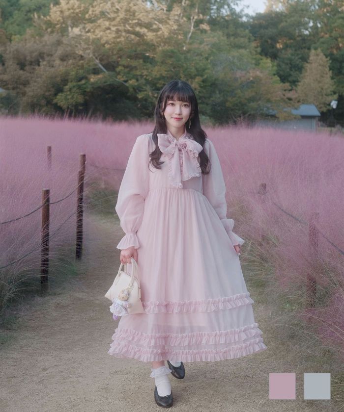 取り外し ボウタイ ロング ワンピース miolite 全2色｜mio311-0130【1