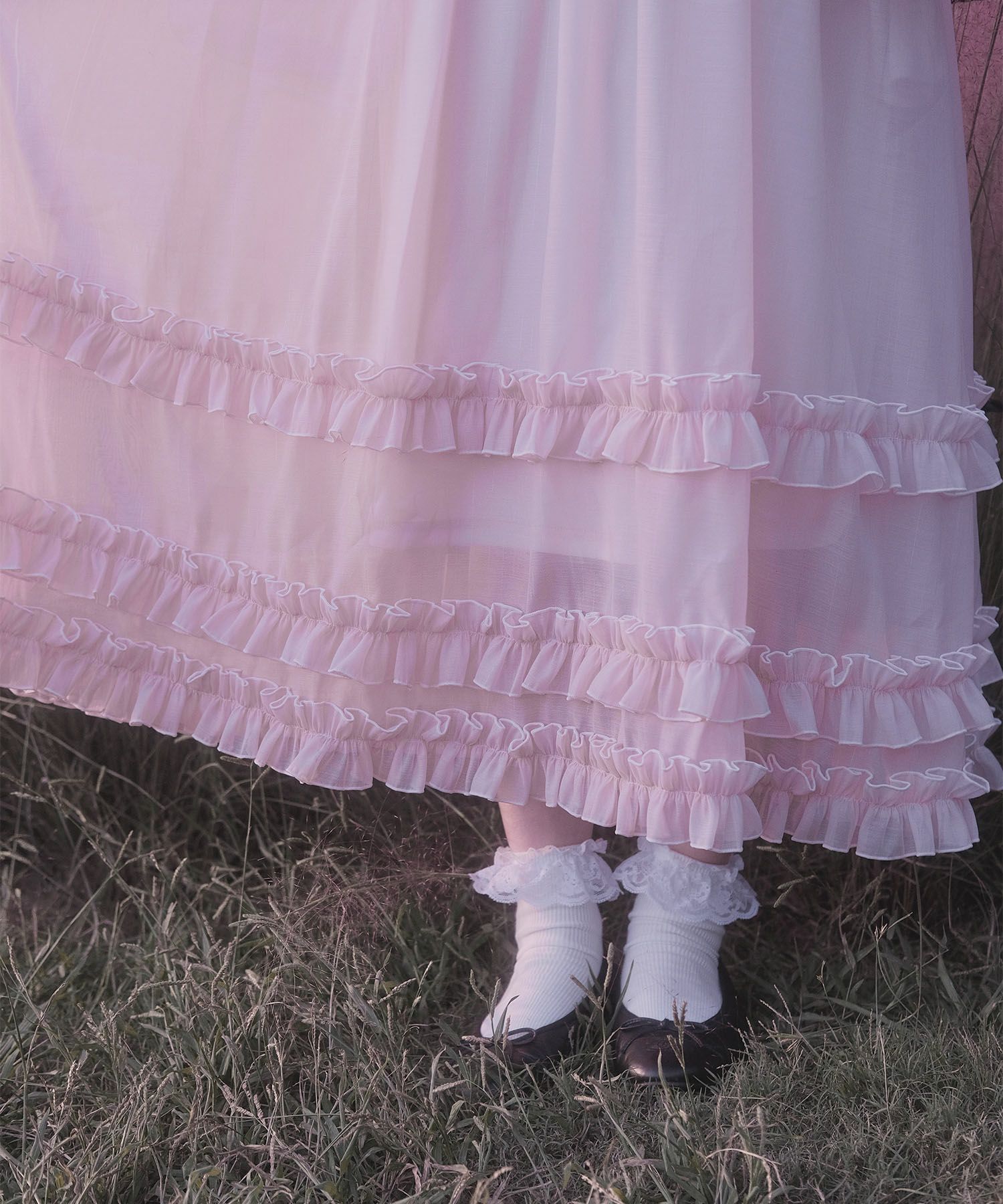 > 取り外し ボウタイ ロング ワンピース miolite ピンク ブルーグレー