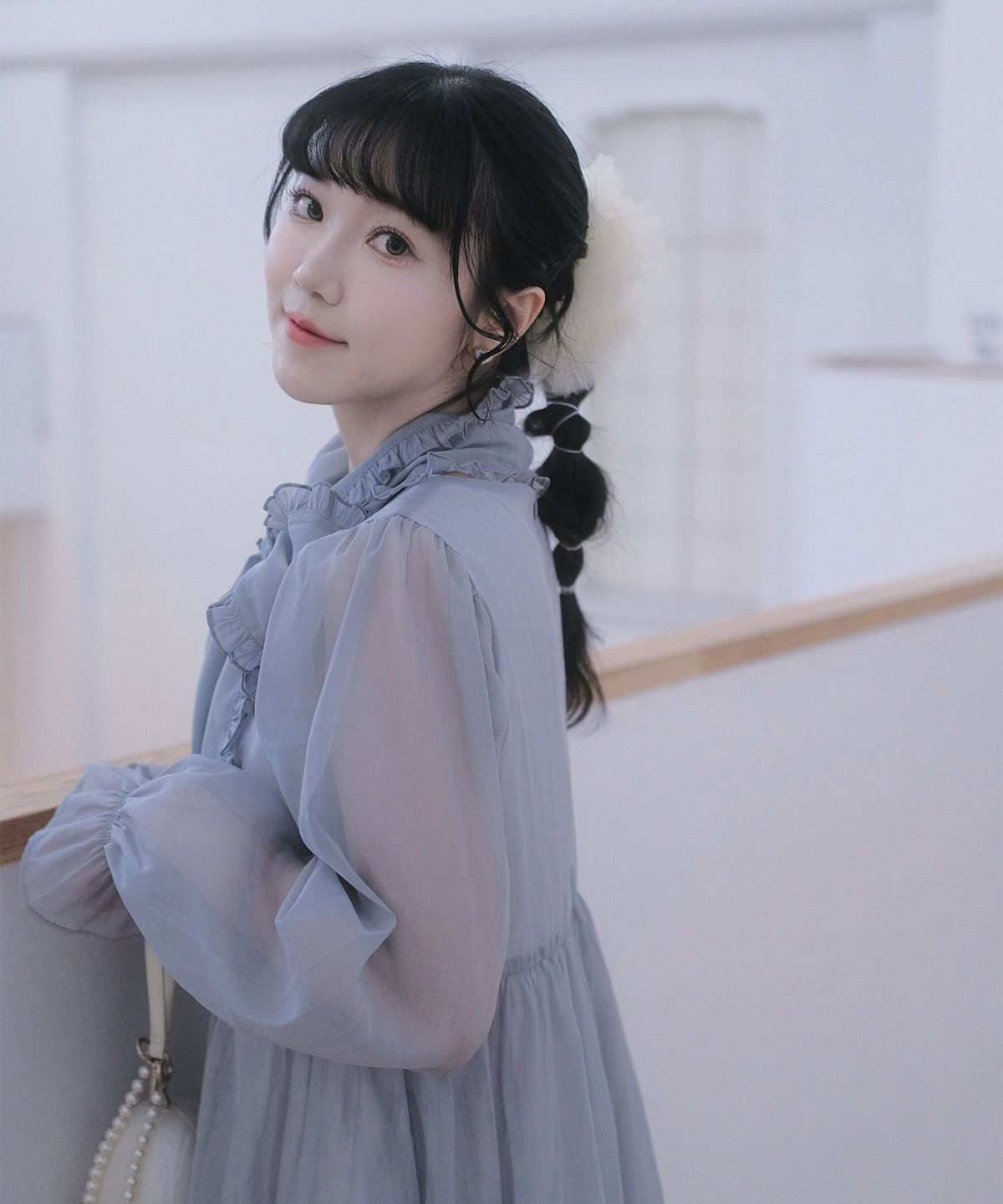 > 取り外し ボウタイ ロング ワンピース miolite ピンク ブルーグレー