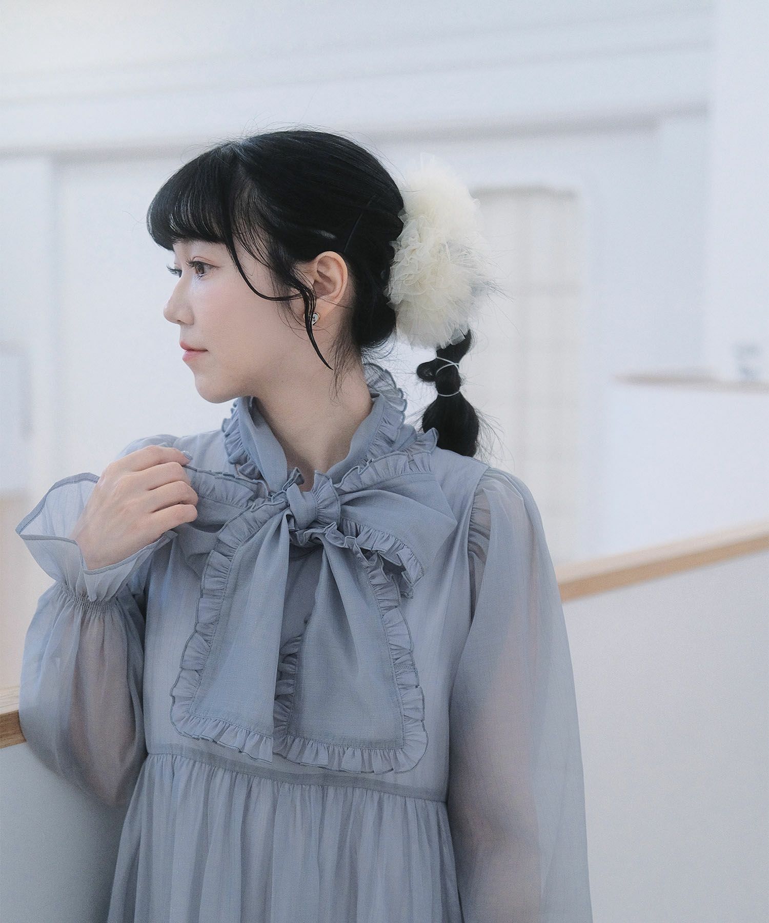 > 取り外し ボウタイ ロング ワンピース miolite ピンク ブルーグレー