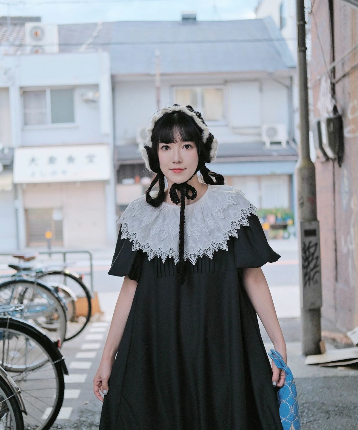 り外し レースカラー Aライン ワンピース miolite グレー ブラック