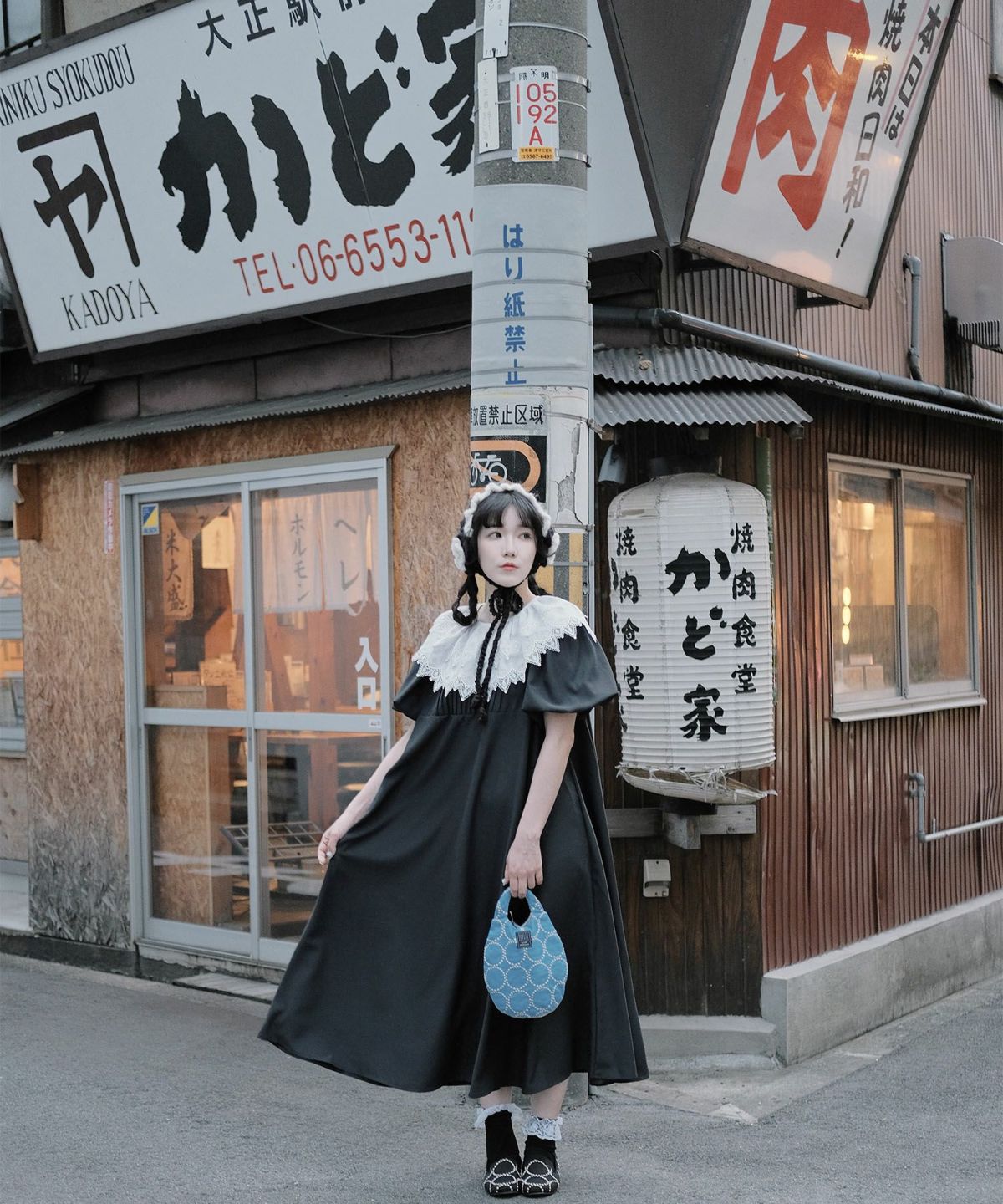 り外し レースカラー Aライン ワンピース miolite グレー ブラック