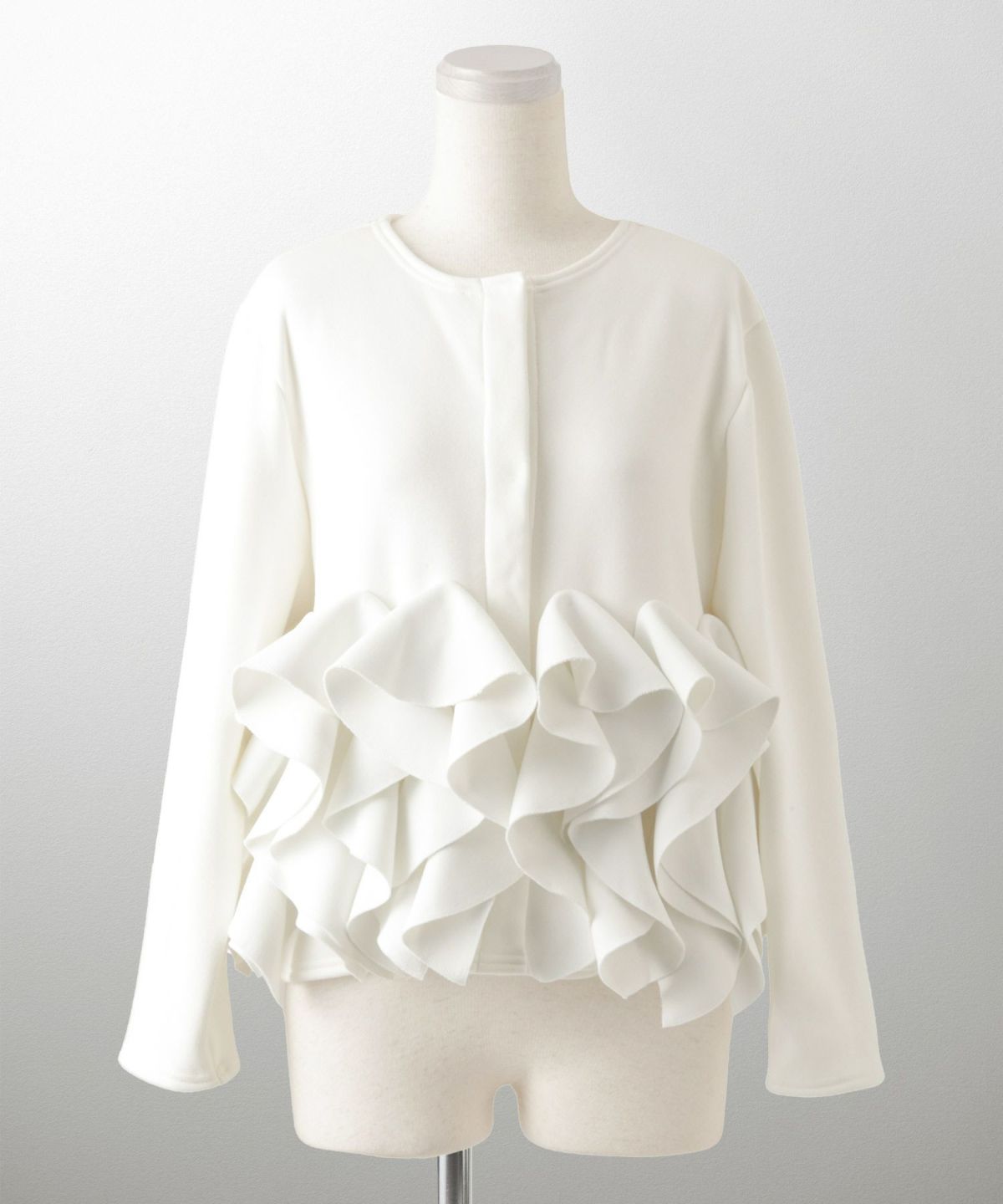 ボンバーヒート フリルヘム ジャケット HUIT ジャケット アウター ノーカラー トップス 裏起毛 秋 冬 ホワイト/ブラック/M