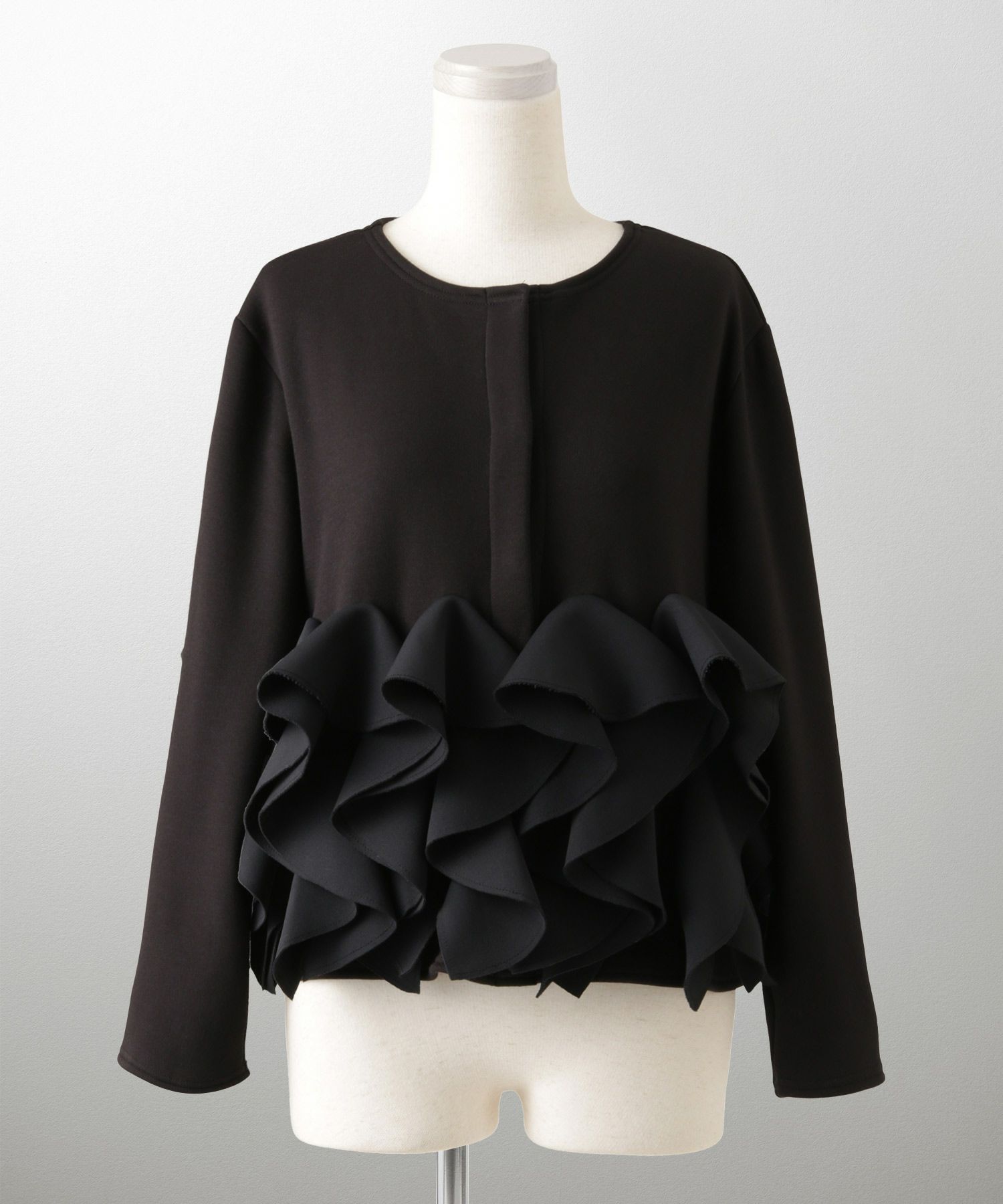 ボンバーヒート フリルヘム ジャケット HUIT ジャケット アウター ノーカラー トップス 裏起毛 秋 冬 ホワイト/ブラック/M