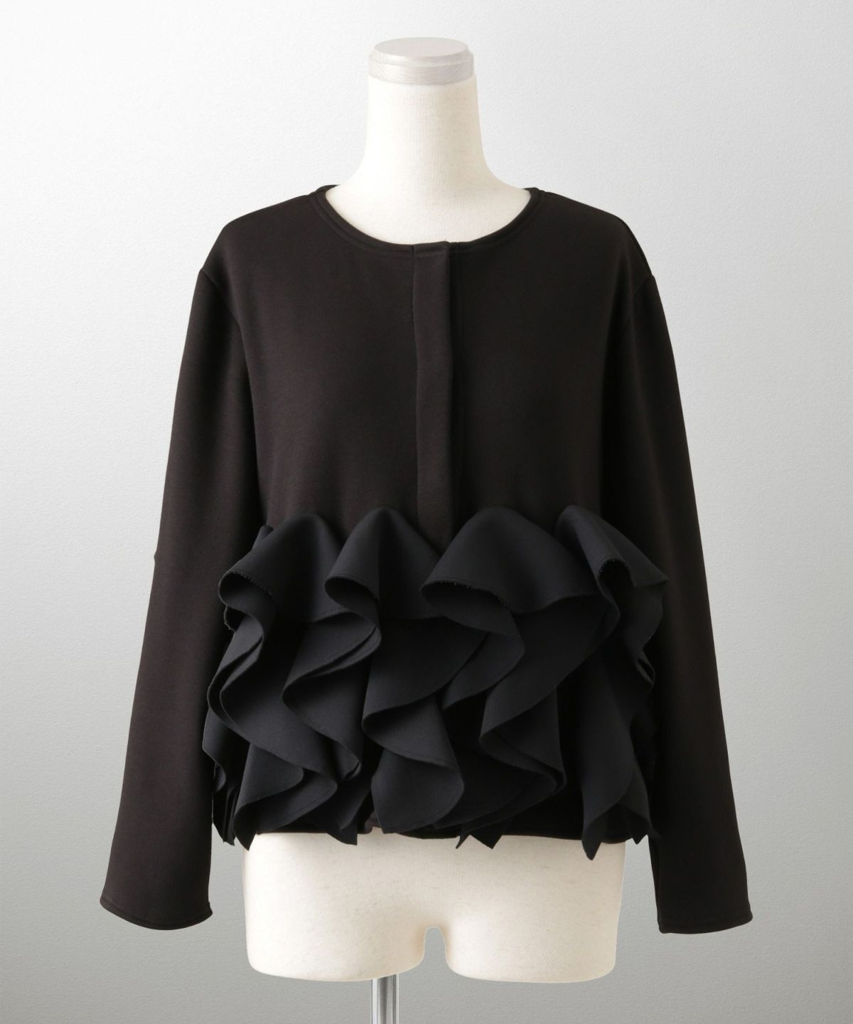 ボンバーヒート フリルヘム ジャケット HUIT ジャケット アウター ノーカラー トップス 裏起毛 秋 冬 ホワイト/ブラック/M