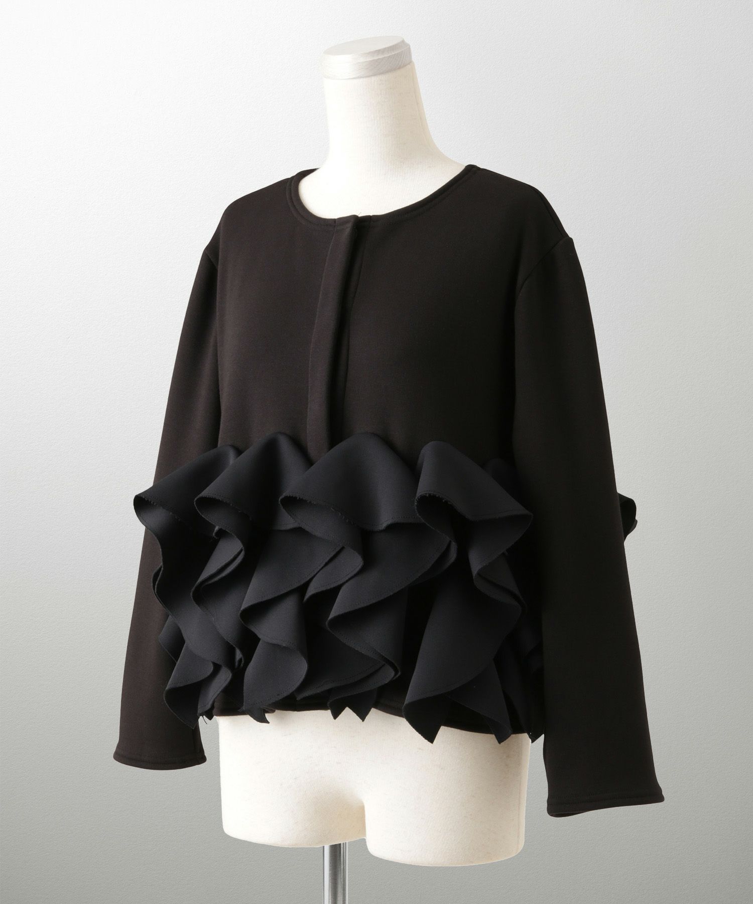 ボンバーヒート フリルヘム ジャケット HUIT ジャケット アウター ノーカラー トップス 裏起毛 秋 冬 ホワイト/ブラック/M