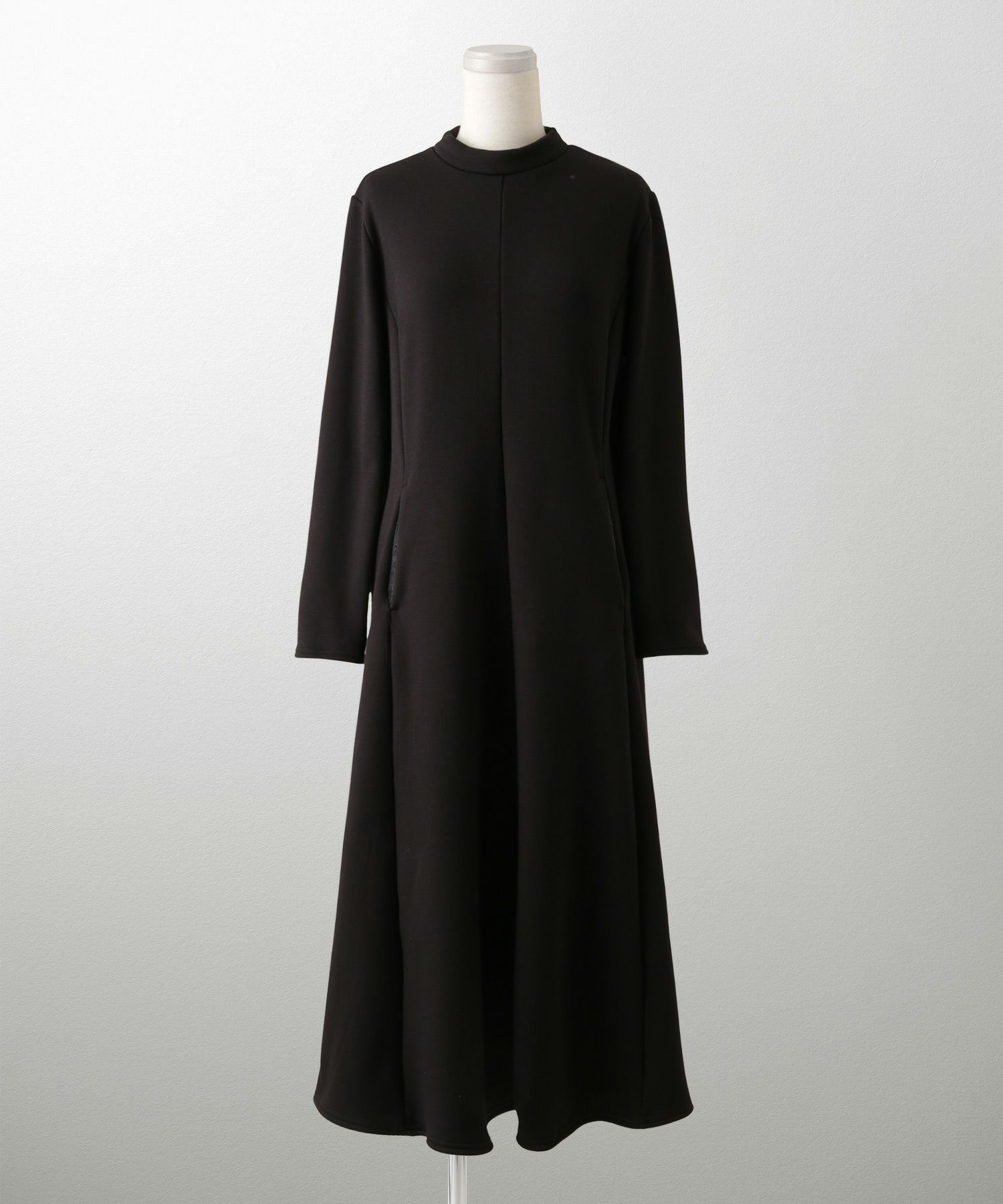 ボンバーヒート Aライン ワンピース HUIT レディース ハイネック スタンドネック 裏起毛 秋 冬 アイボリー/チャコール/ブラック/M