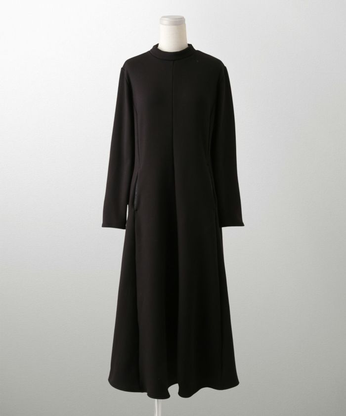 ボンバーヒート Aライン ワンピース HUIT レディース ハイネック スタンドネック 裏起毛 秋 冬 アイボリー/チャコール/ブラック/M