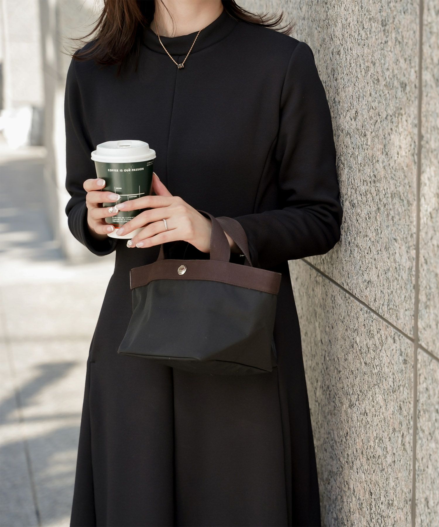 ボンバーヒート Aライン ワンピース HUIT レディース ハイネック スタンドネック 裏起毛 秋 冬 アイボリー/チャコール/ブラック/M