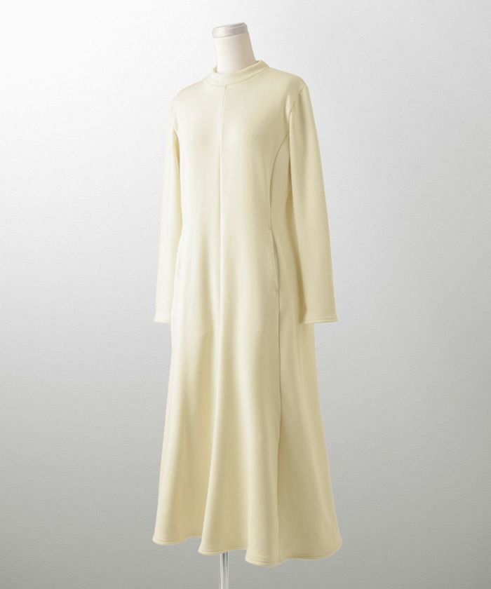 ボンバーヒート Aライン ワンピース HUIT レディース ハイネック スタンドネック 裏起毛 秋 冬 アイボリー/チャコール/ブラック/M