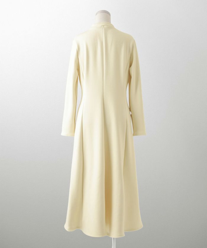 ボンバーヒート Aライン ワンピース HUIT レディース ハイネック スタンドネック 裏起毛 秋 冬 アイボリー/チャコール/ブラック/M