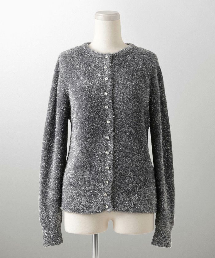 ラメシャギー ニット カーディガン トップス レディース 秋 冬 長袖 洗濯 おしゃれ オフィス 可愛い きれいめ 大人 セットアップ シルバー グレージュ ブラック M