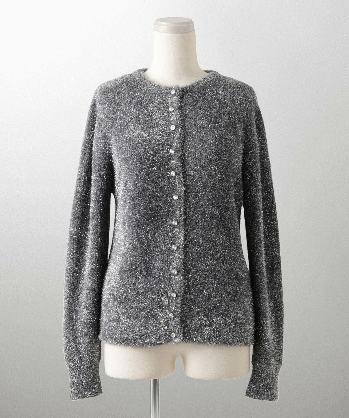 ラメシャギー ニット カーディガン トップス レディース 秋 冬 長袖 洗濯 おしゃれ オフィス 可愛い きれいめ 大人 セットアップ シルバー グレージュ ブラック M
