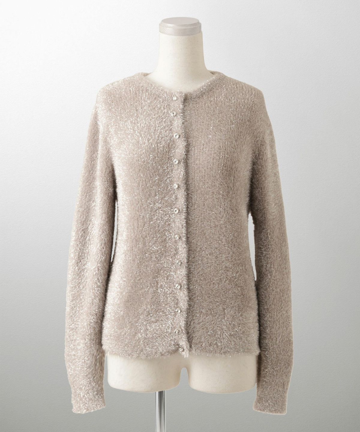 ラメシャギー ニット カーディガン トップス レディース 秋 冬 長袖 洗濯 おしゃれ オフィス 可愛い きれいめ 大人 セットアップ シルバー グレージュ ブラック M