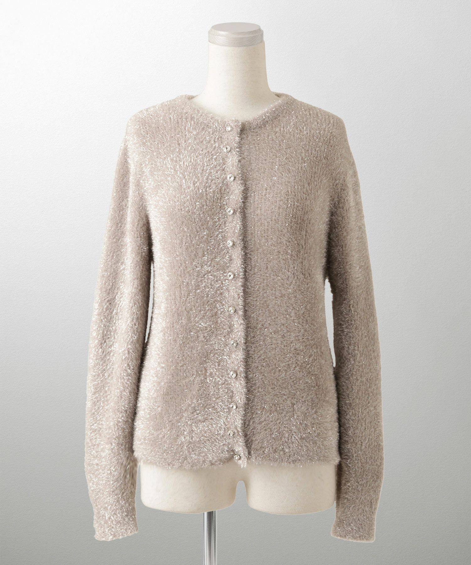 ラメシャギー ニット カーディガン トップス レディース 秋 冬 長袖 洗濯 おしゃれ オフィス 可愛い きれいめ 大人 セットアップ シルバー グレージュ ブラック M