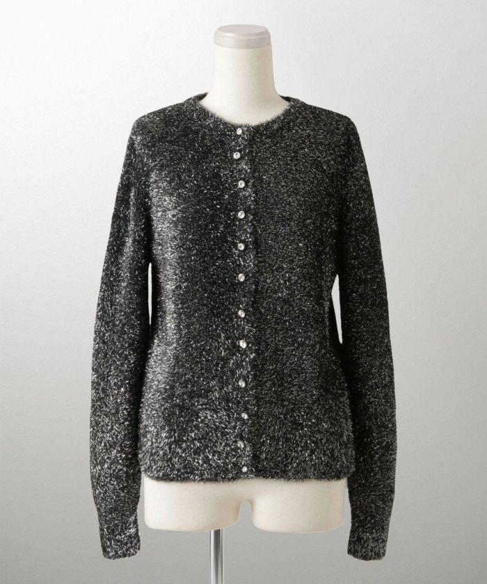 ラメシャギー ニット カーディガン トップス レディース 秋 冬 長袖 洗濯 おしゃれ オフィス 可愛い きれいめ 大人 セットアップ シルバー グレージュ ブラック M