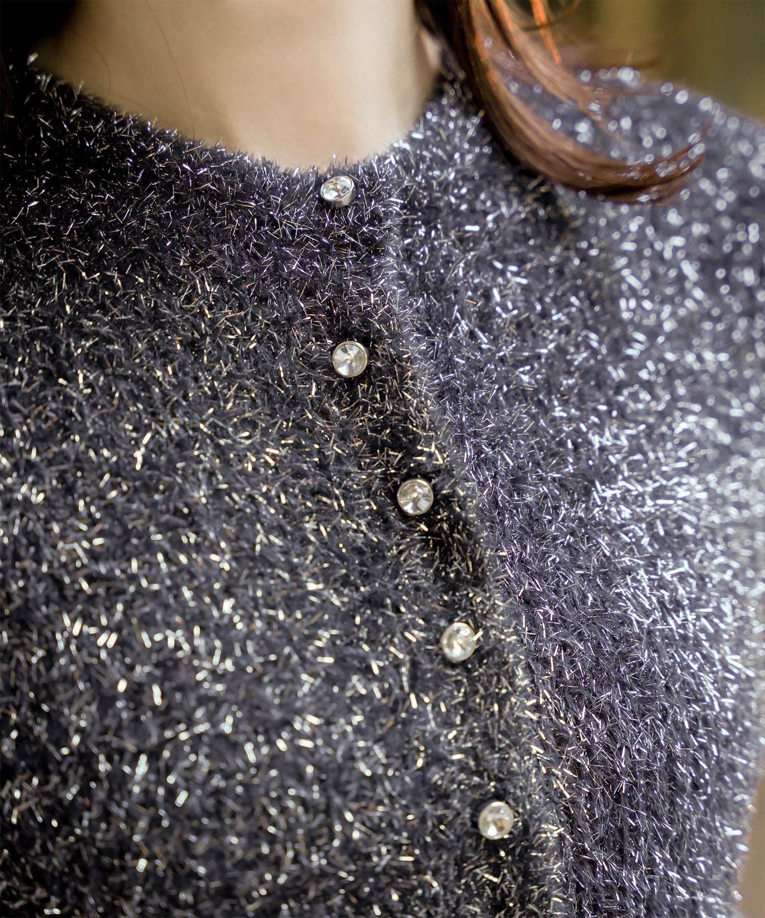 ラメシャギー ニット カーディガン トップス レディース 秋 冬 長袖 洗濯 おしゃれ オフィス 可愛い きれいめ 大人 セットアップ シルバー グレージュ ブラック M