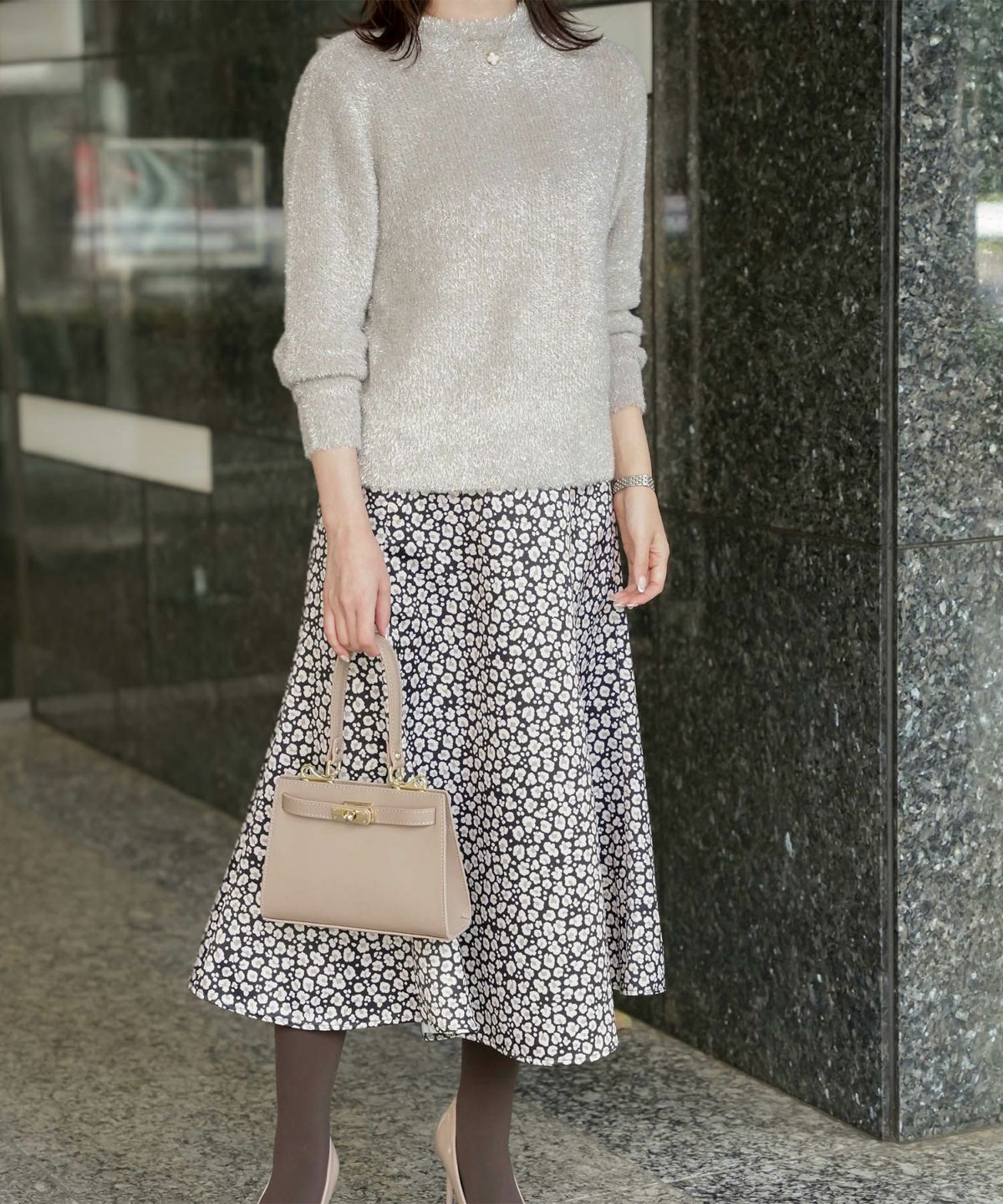 ラメシャギー ニット カーディガン トップス レディース 秋 冬 長袖 洗濯 おしゃれ オフィス 可愛い きれいめ 大人 セットアップ シルバー グレージュ ブラック M