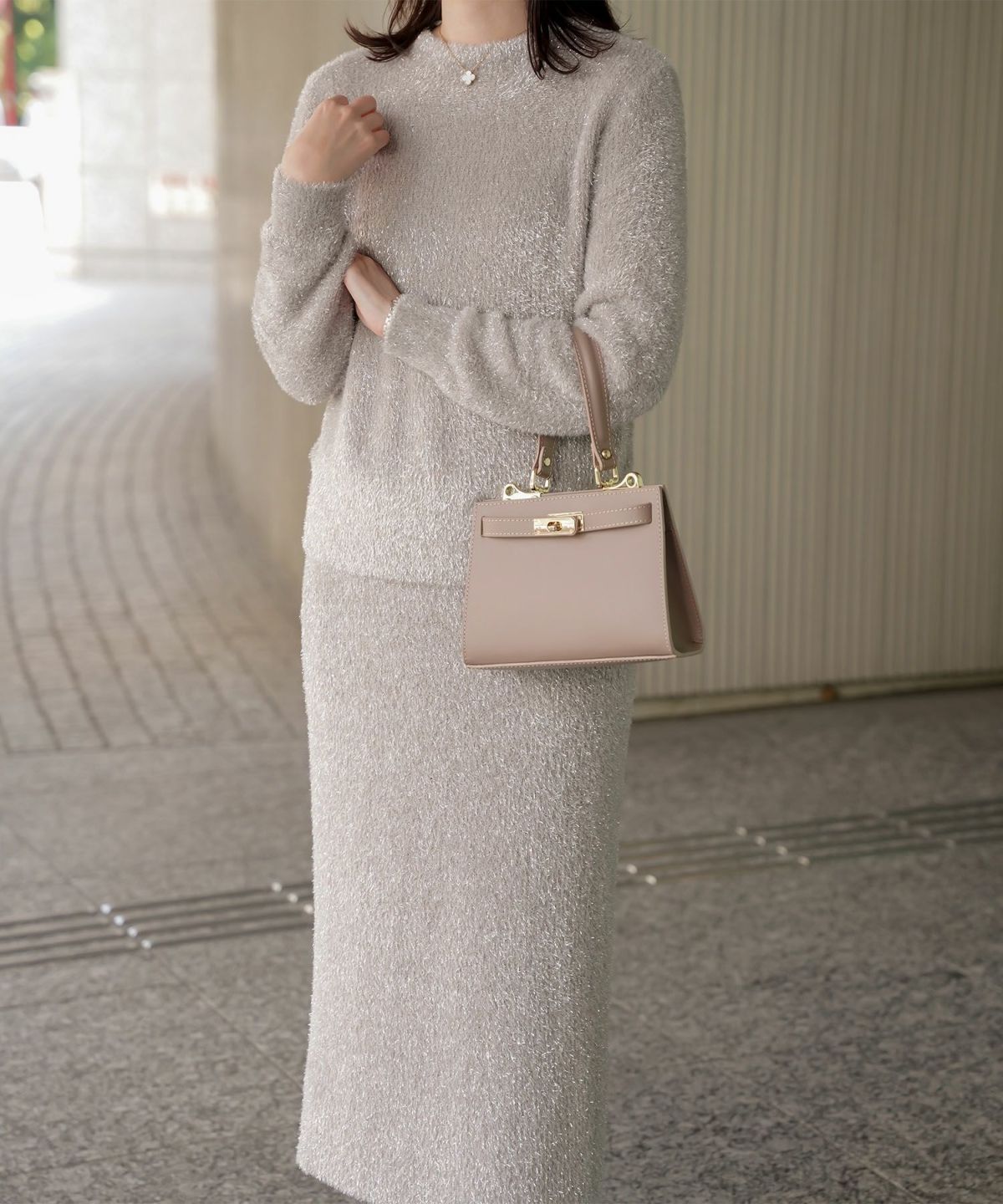 ラメシャギー ニット カーディガン トップス レディース 秋 冬 長袖 洗濯 おしゃれ オフィス 可愛い きれいめ 大人 セットアップ シルバー グレージュ ブラック M